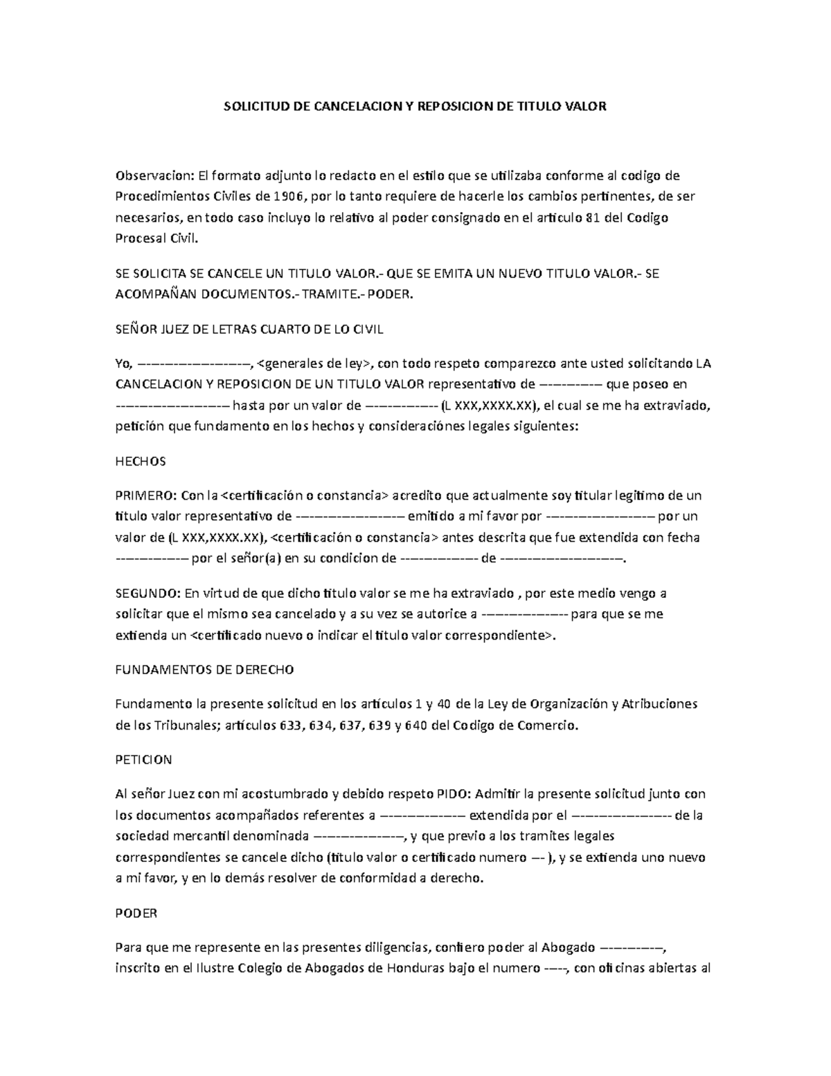 Solicitud De Cancelacion Y Reposicion De Titulo Valor 2 SOLICITUD DE