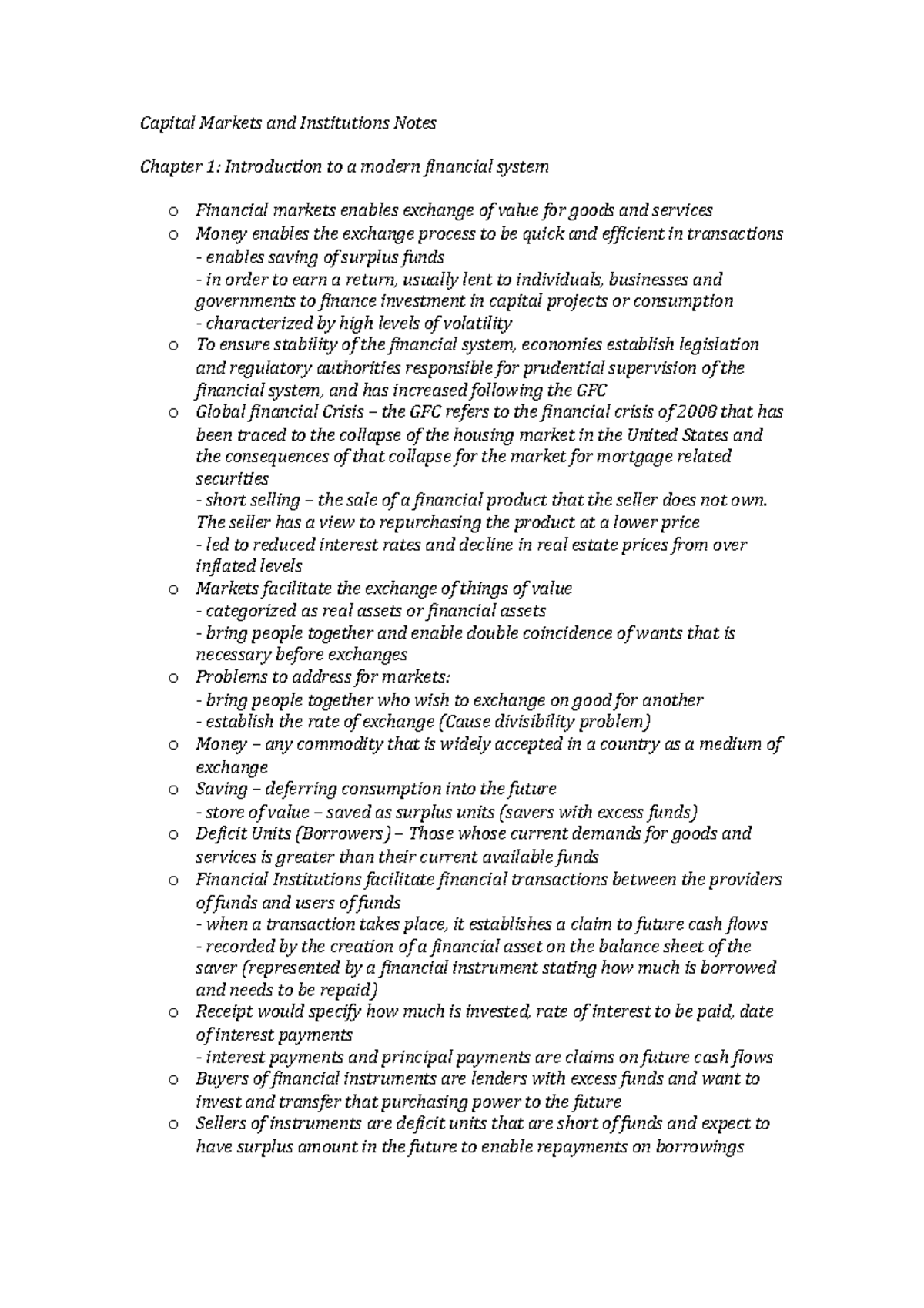 Summary Financial Institutions Instruments and Markets - capital ...