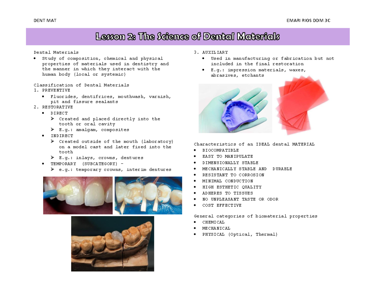 DENT MAT science of dental materials DENT MAT EMARI RIOS DDM 3C