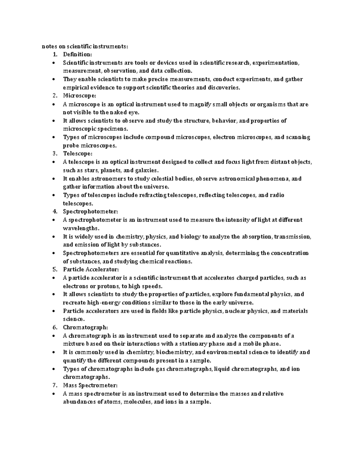Notes on scientific instruments Definition Scientific instruments