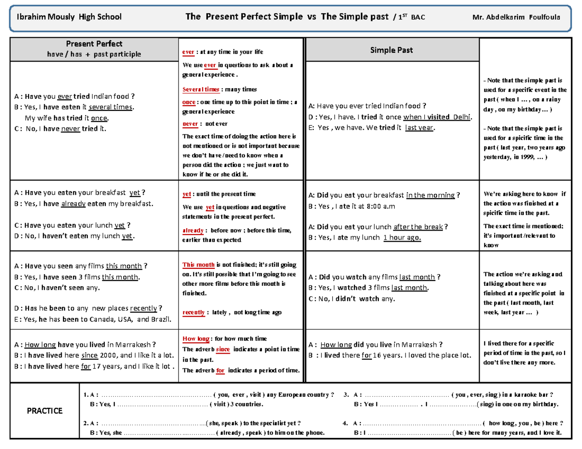 Downloadfile-176 - Simple past simplified - Present Perfect have / has ...