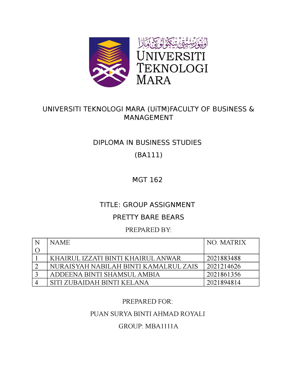 mgt 162 group assignment leading