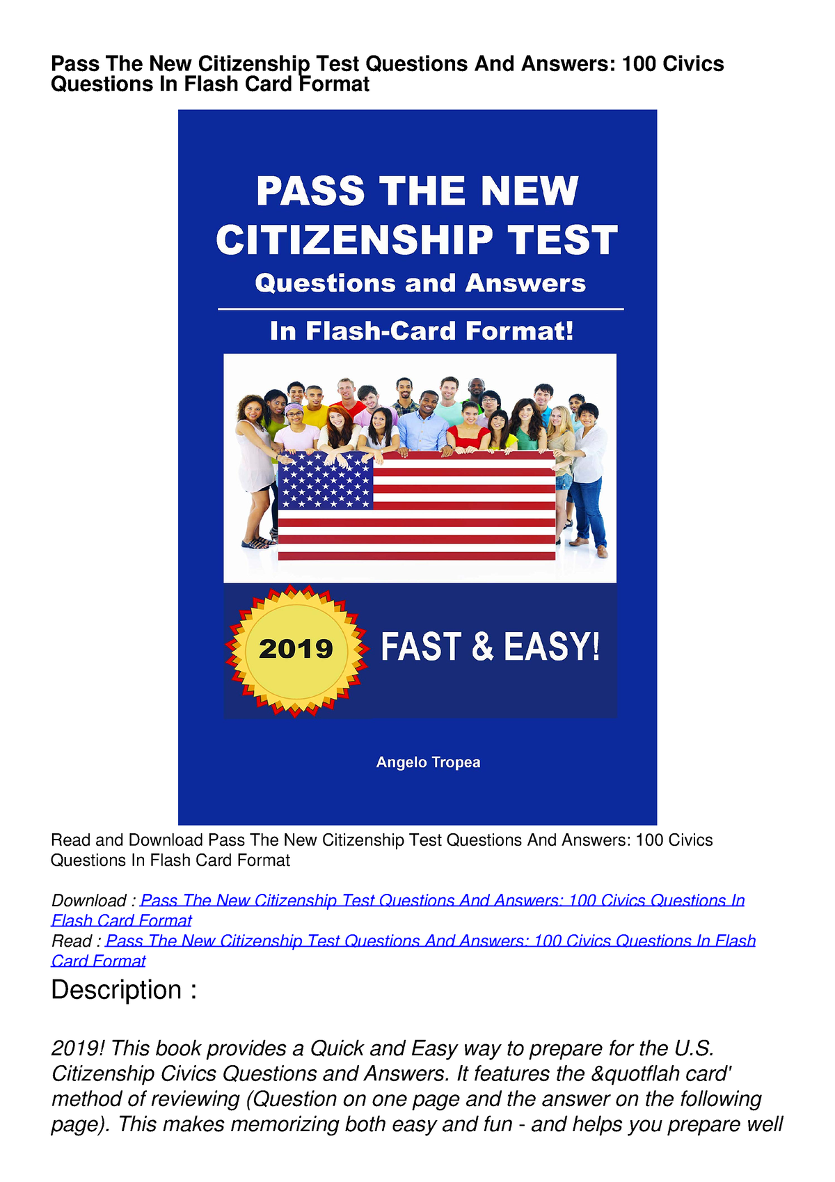 Read ebook [PDF] Pass The New Citizenship Test Questions And Answers