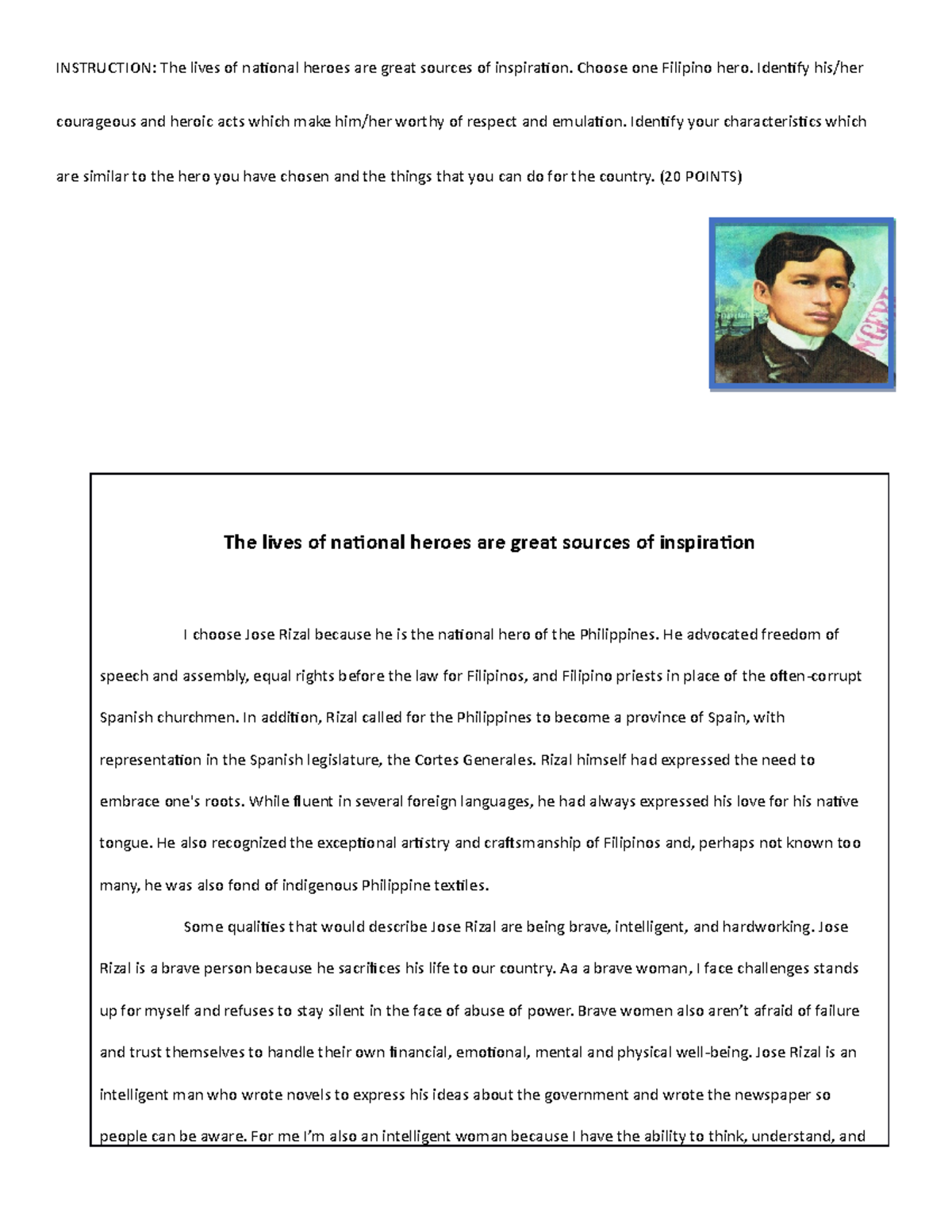 Understanding THE SELF - INSTRUCTION: The lives of national heroes are ...