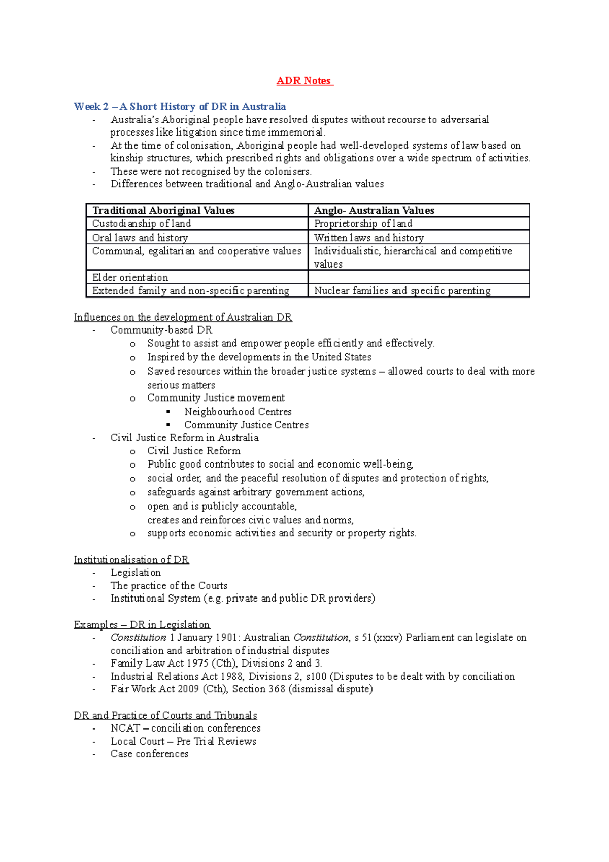 ADR notes - ADR Notes Week 2 – A Short History of DR in Australia ...