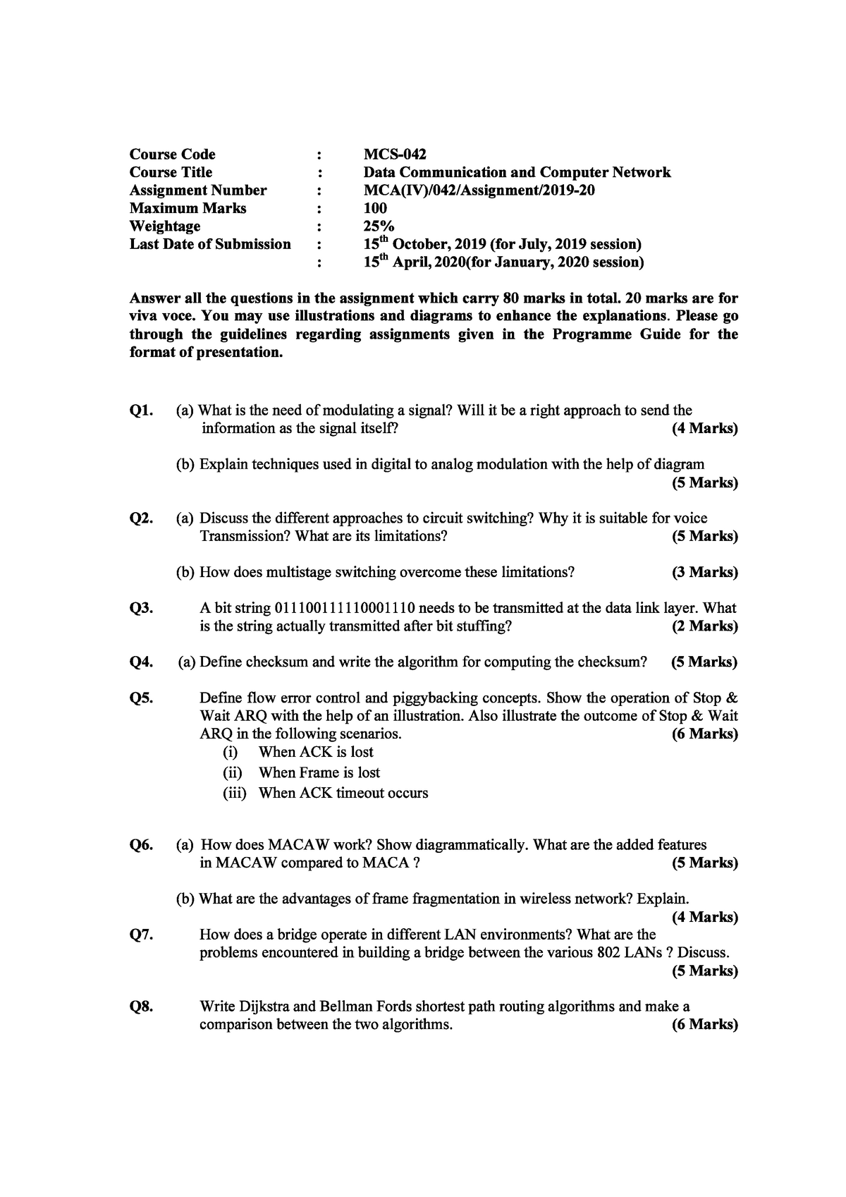 Mcs-42 - Mcs-042 - Data Communication and Networks - Studocu