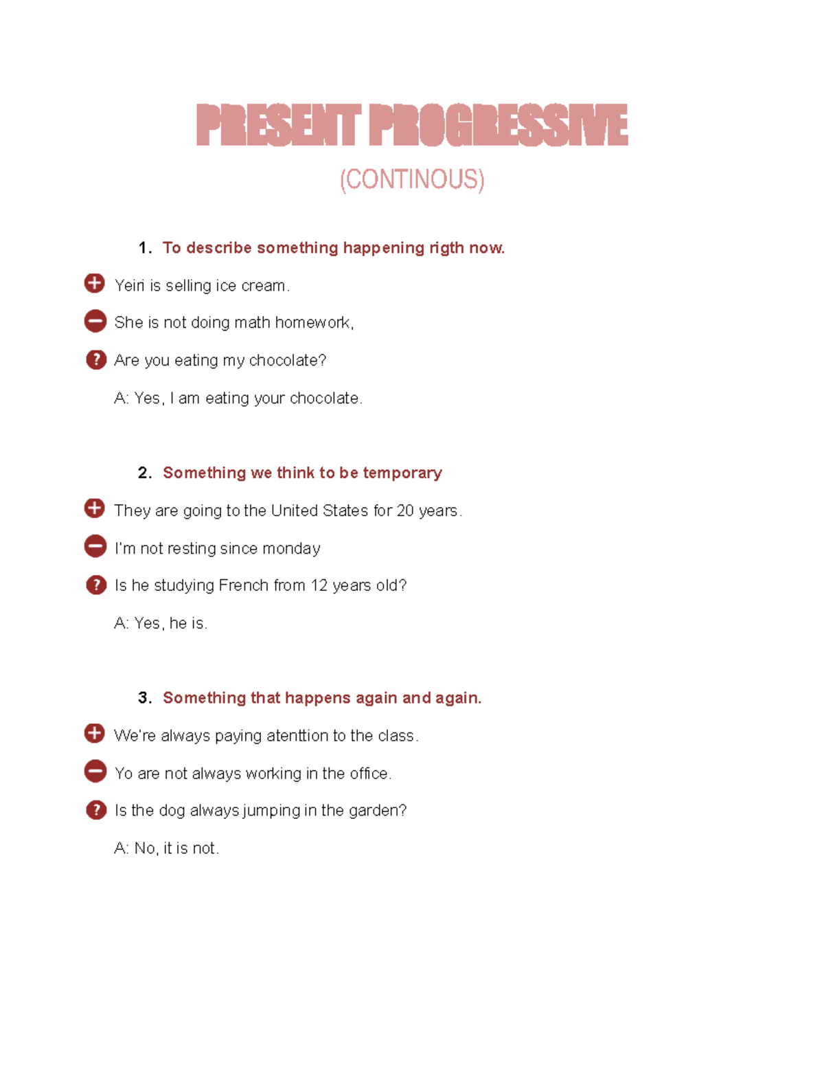 Present Progressive ( Continuous) - PRESENT PROGRESSIVE (CONTINOUS) 1 ...