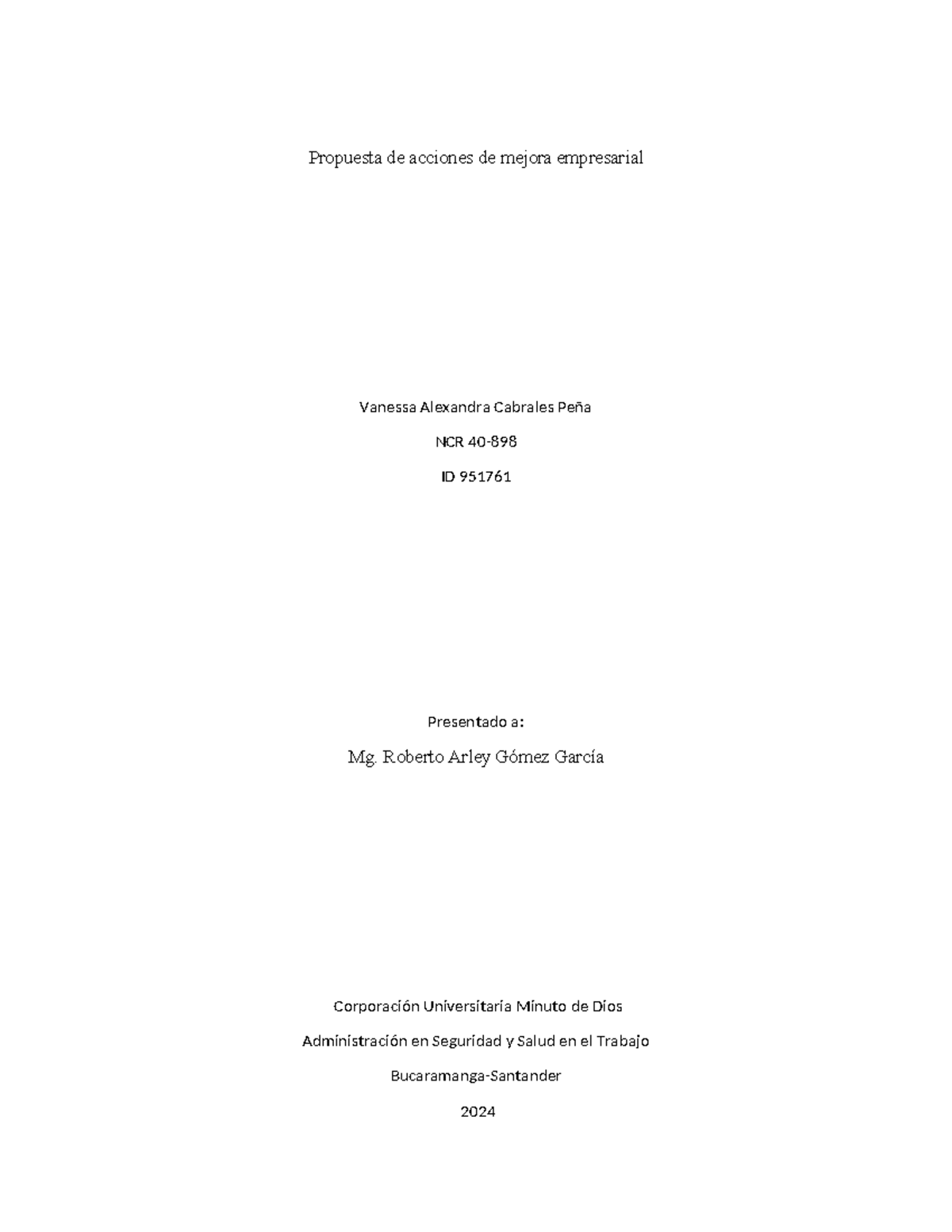 Propuesta de acciones de mejora empresarial actualizada - Propuesta de ...