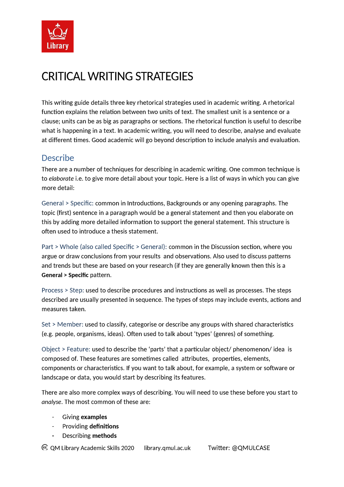 strategies in critical writing synthesis