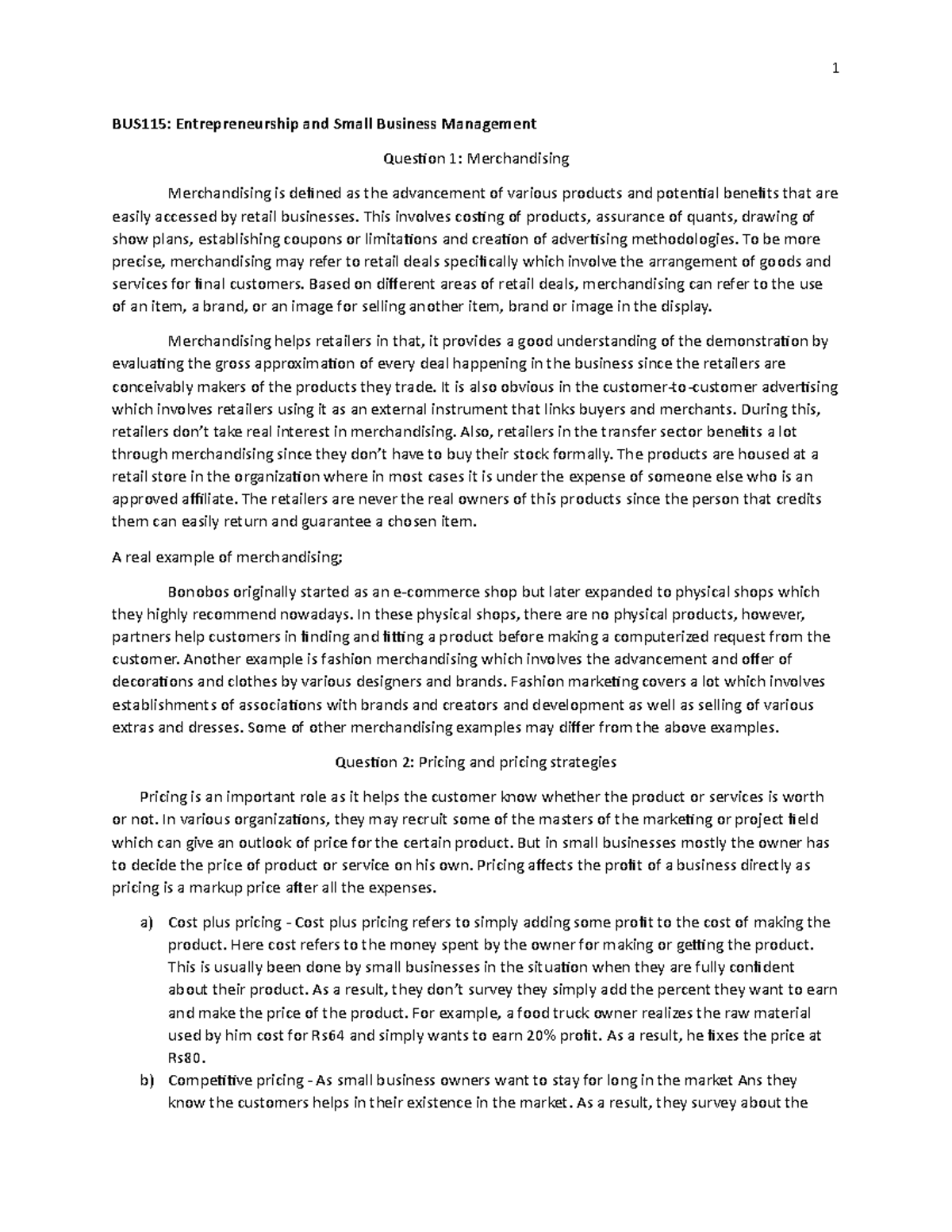 BUS115 Entrepreneurship and Small Business Management - 1 BUS115 ...