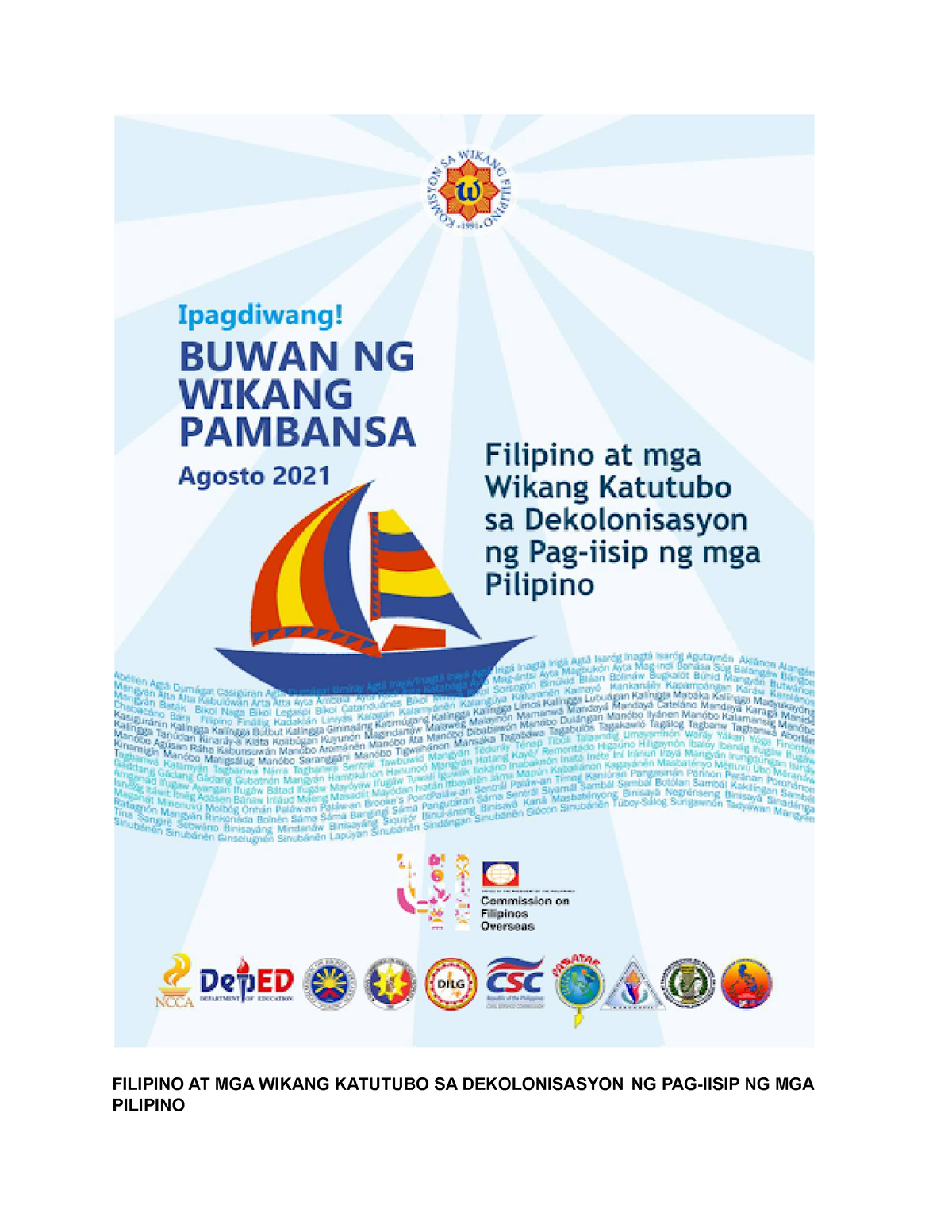 Filipino At Mga Wikang Katutubo Sa Dekolonisasyon Ng Pag Iisip Ng Mga Pilipino Filipino At 4795