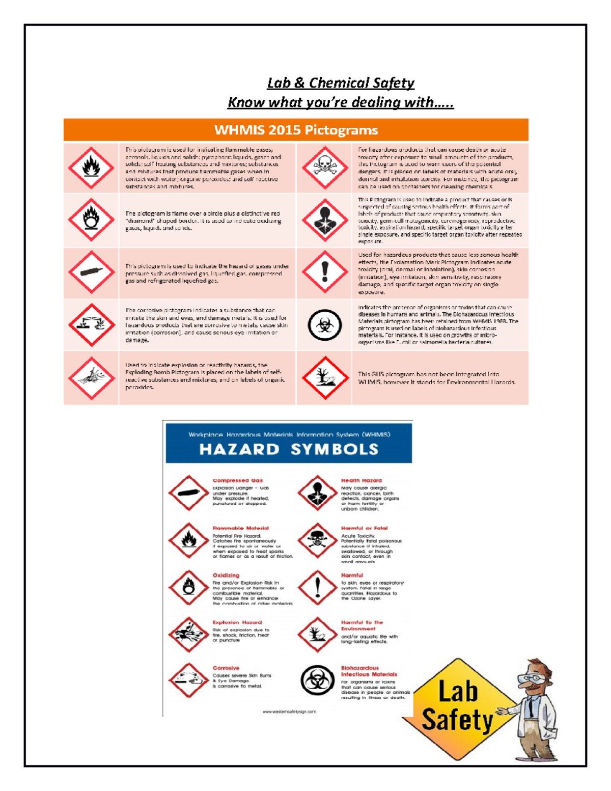 Whmis 2015 Lesson - WHIMIS - Lab & Chemical Safety Know what you’re ...