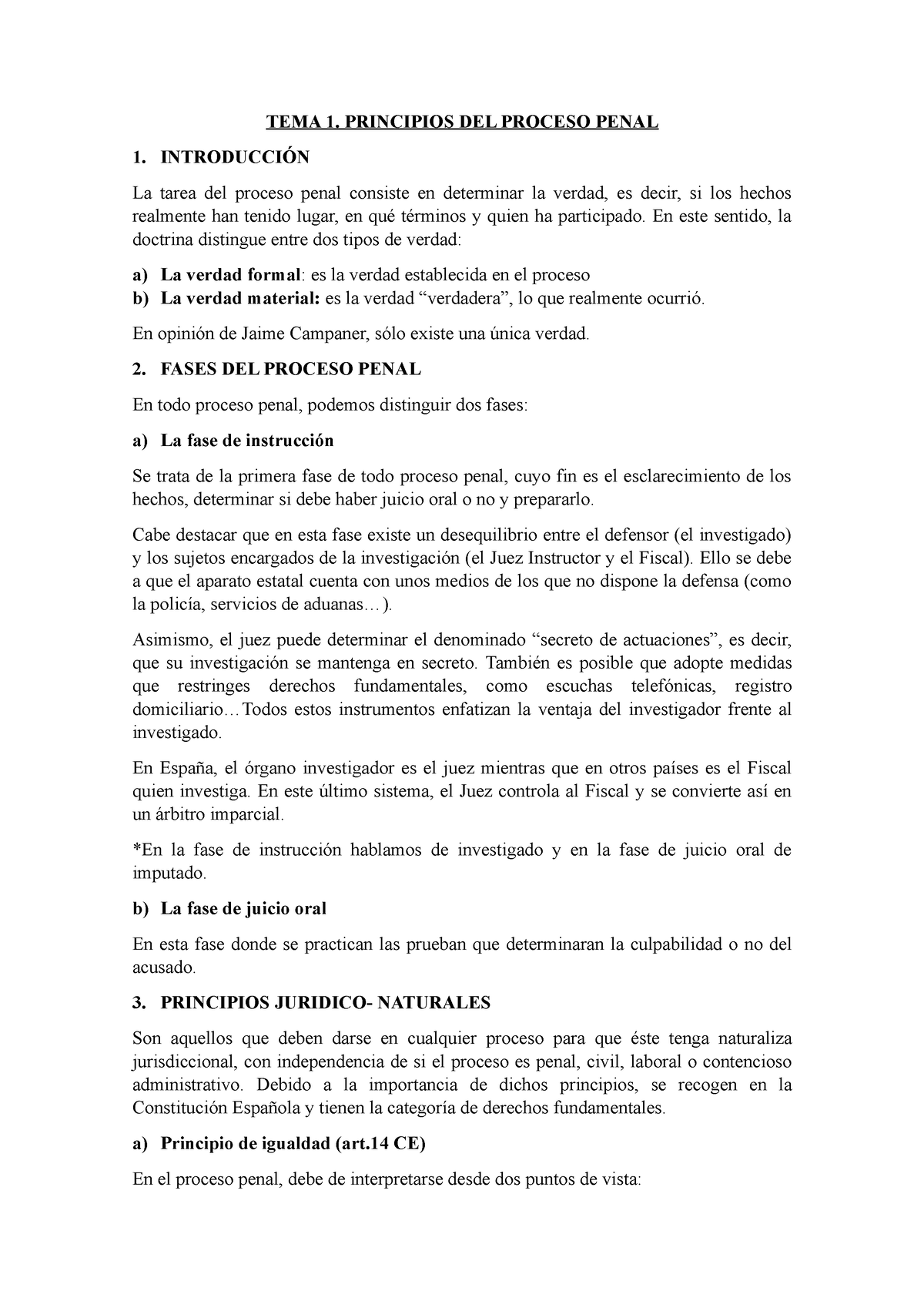 Tema 1 Apuntes Tema 1 Principios Del Proceso Penal 1 IntroducciÓn La Tarea Del Proceso 7670