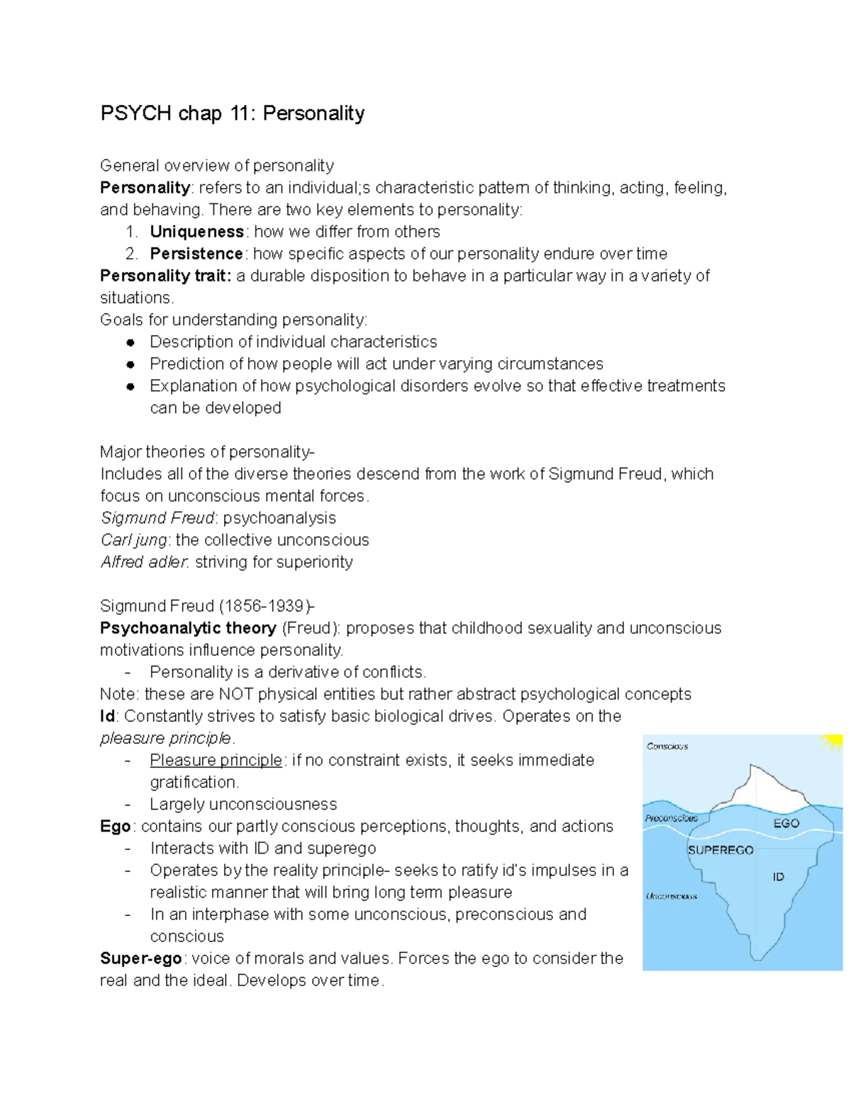 Psych 111 Chapter 11: Personality - PSYCH Chap 11: Personality General ...