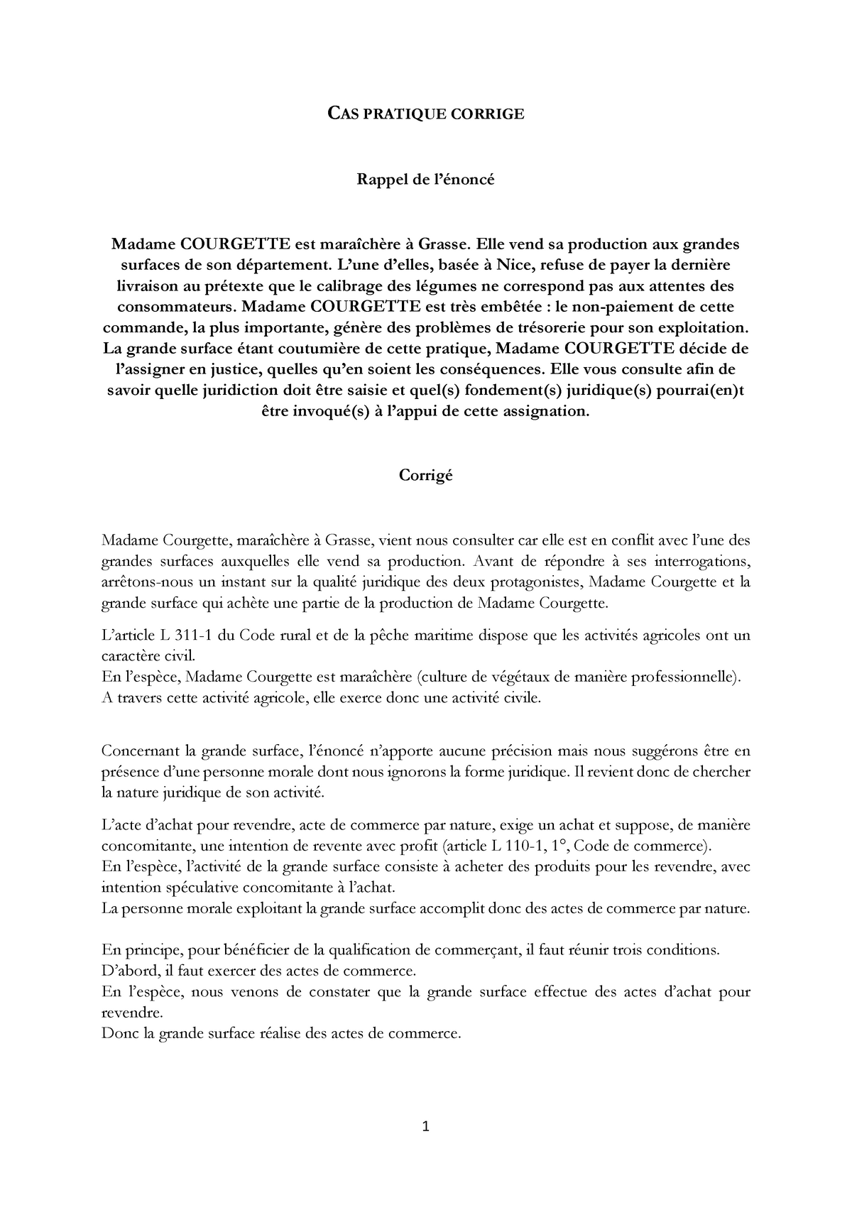 Cas Pratique Droit Corrigé - Droit Commercial Et Des Sociétés ...