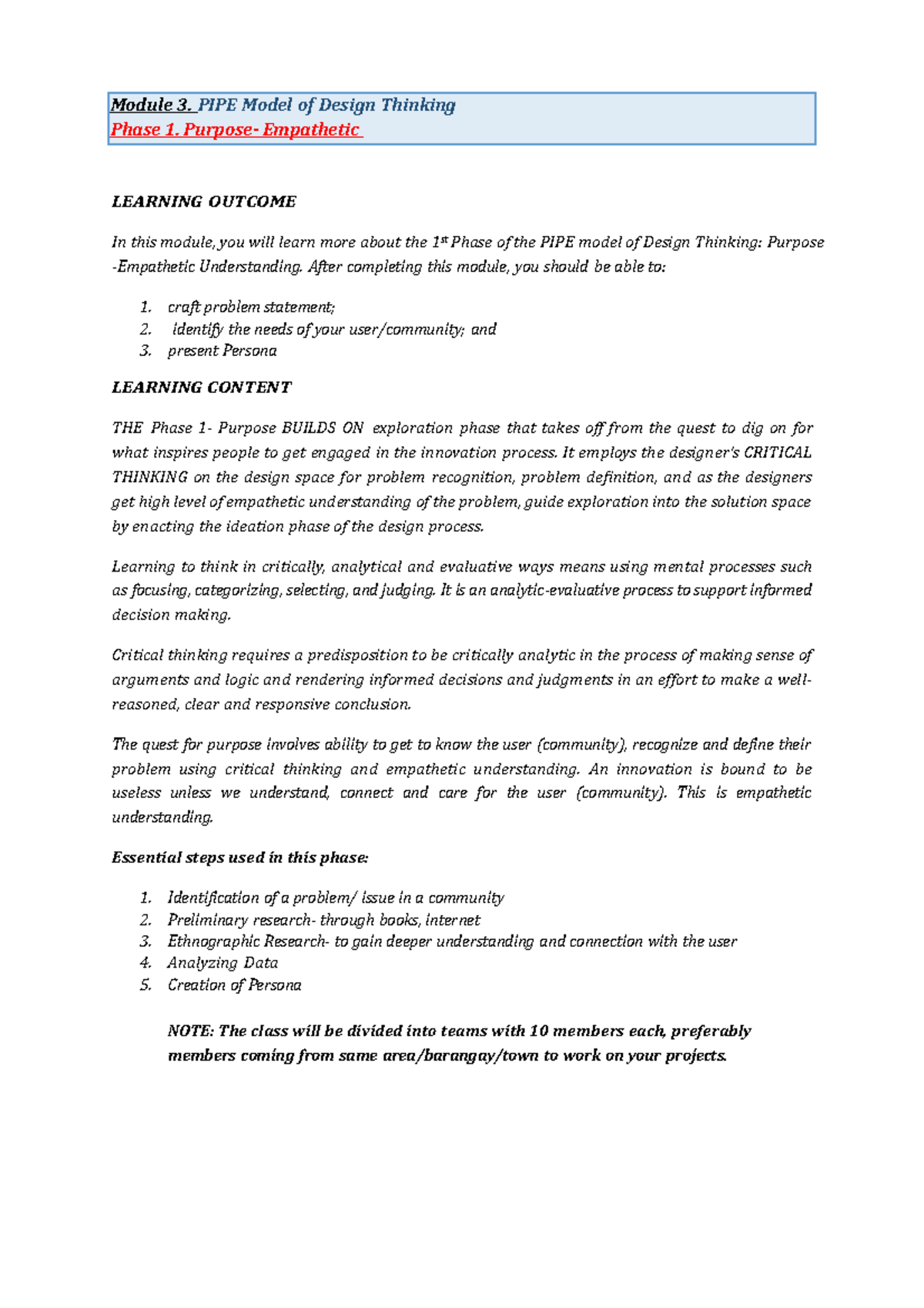 CCT- Module-3 - For innovation - LEARNING OUTCOME In this module, you ...