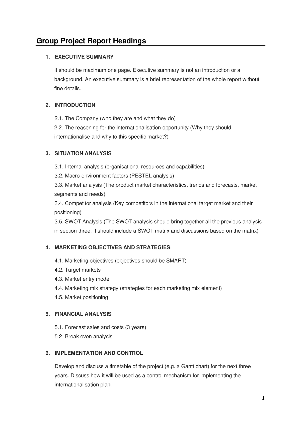 Group Project Final Report Guidelines - 1 Group Project Report Headings ...