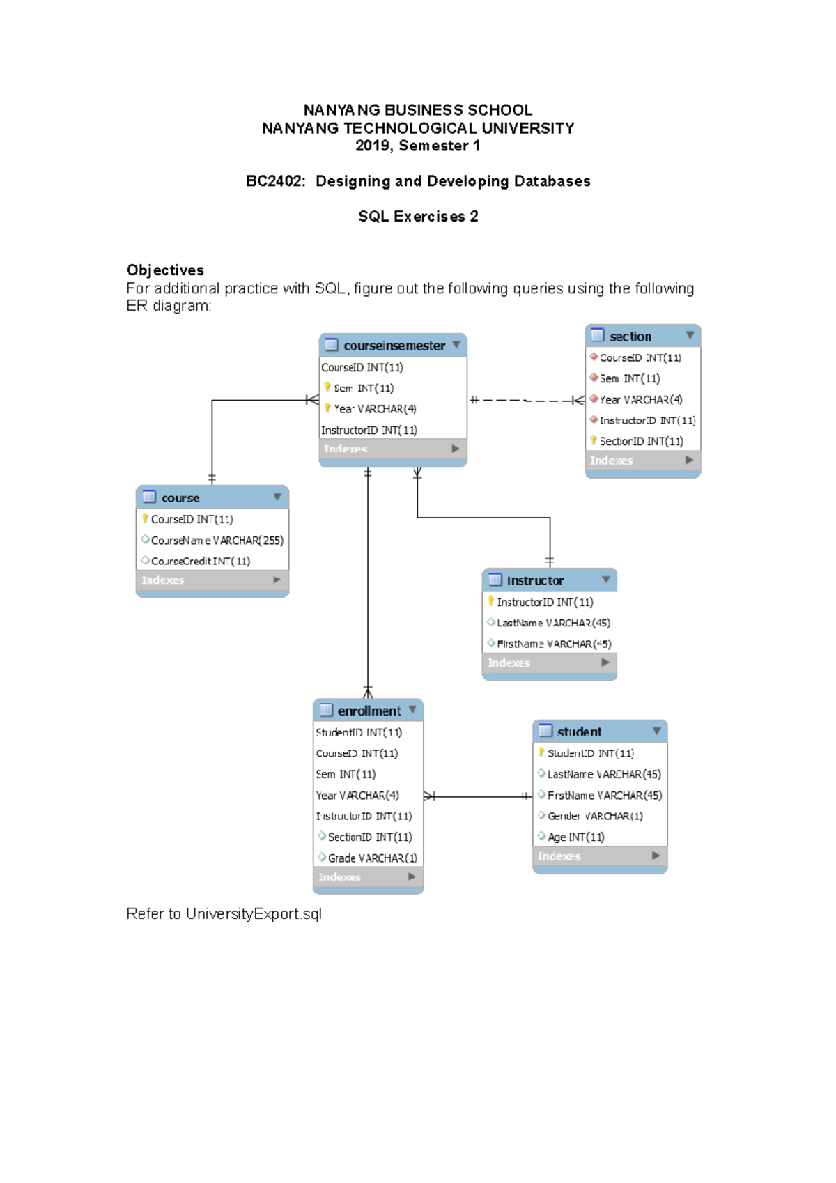 BC2402 Basic SQL Exercise (Questions) - University - NANYANG BUSINESS ...