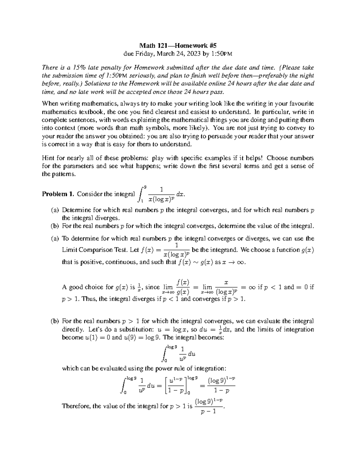 Homework 5 - Math 121—homework # Due Friday, March 24, 2023 By 1:50pm 