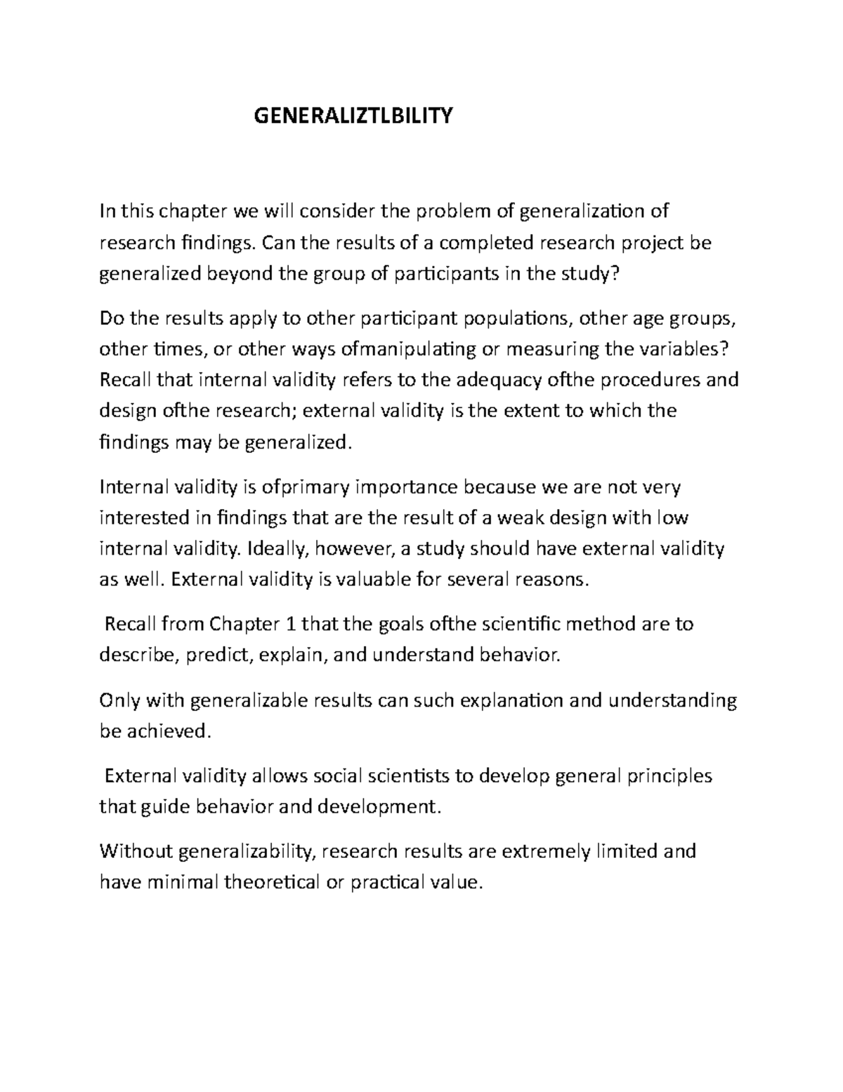 Generaliztlbility notes pdf - GENERALIZTLBILITY In this chapter we will ...