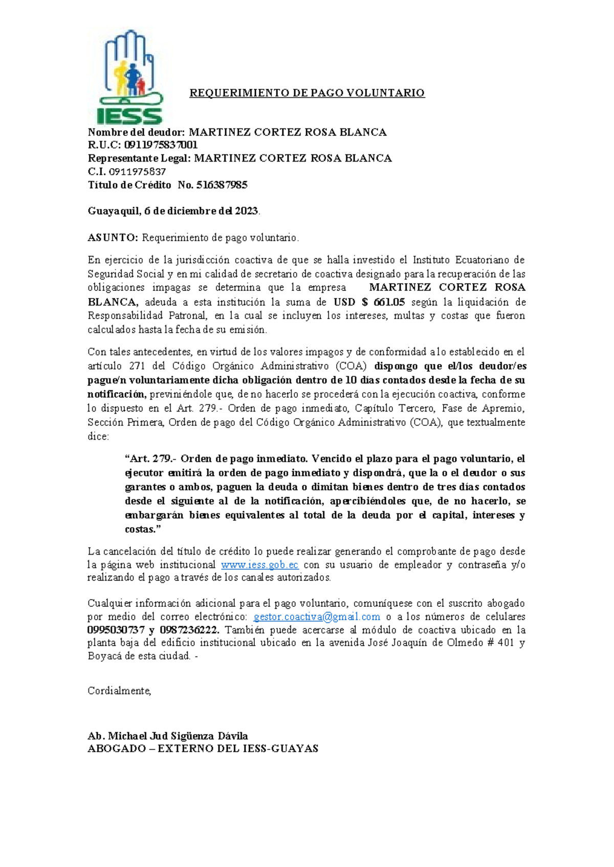516387985 - apuntes - REQUERIMIENTO DE PAGO VOLUNTARIO Nombre del ...