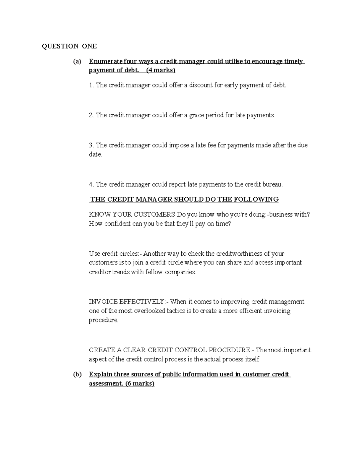 Credit Manager Profile Summary