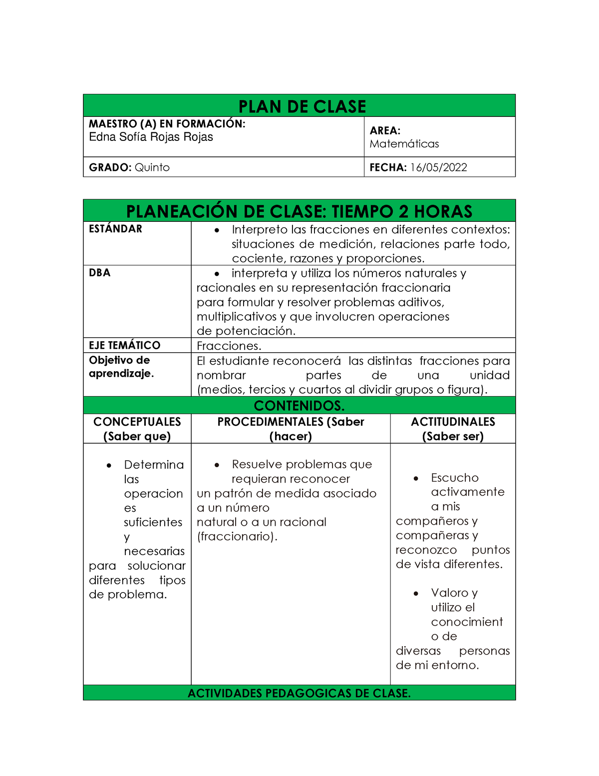 PLAN Clase Matematicas - PLAN DE CLASE MAESTRO (A) EN FORMACI”N: Edna ...