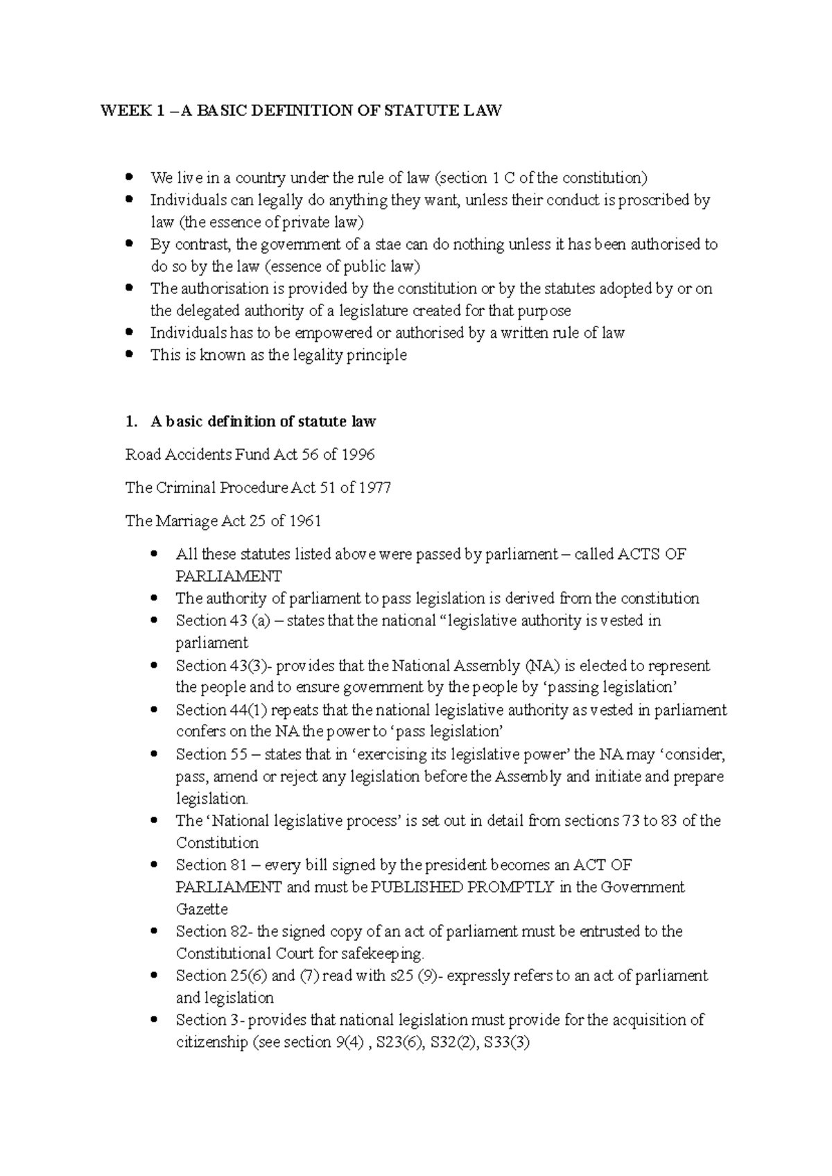 STI study notes WEEK 1 A BASIC DEFINITION OF STATUTE LAW We live in