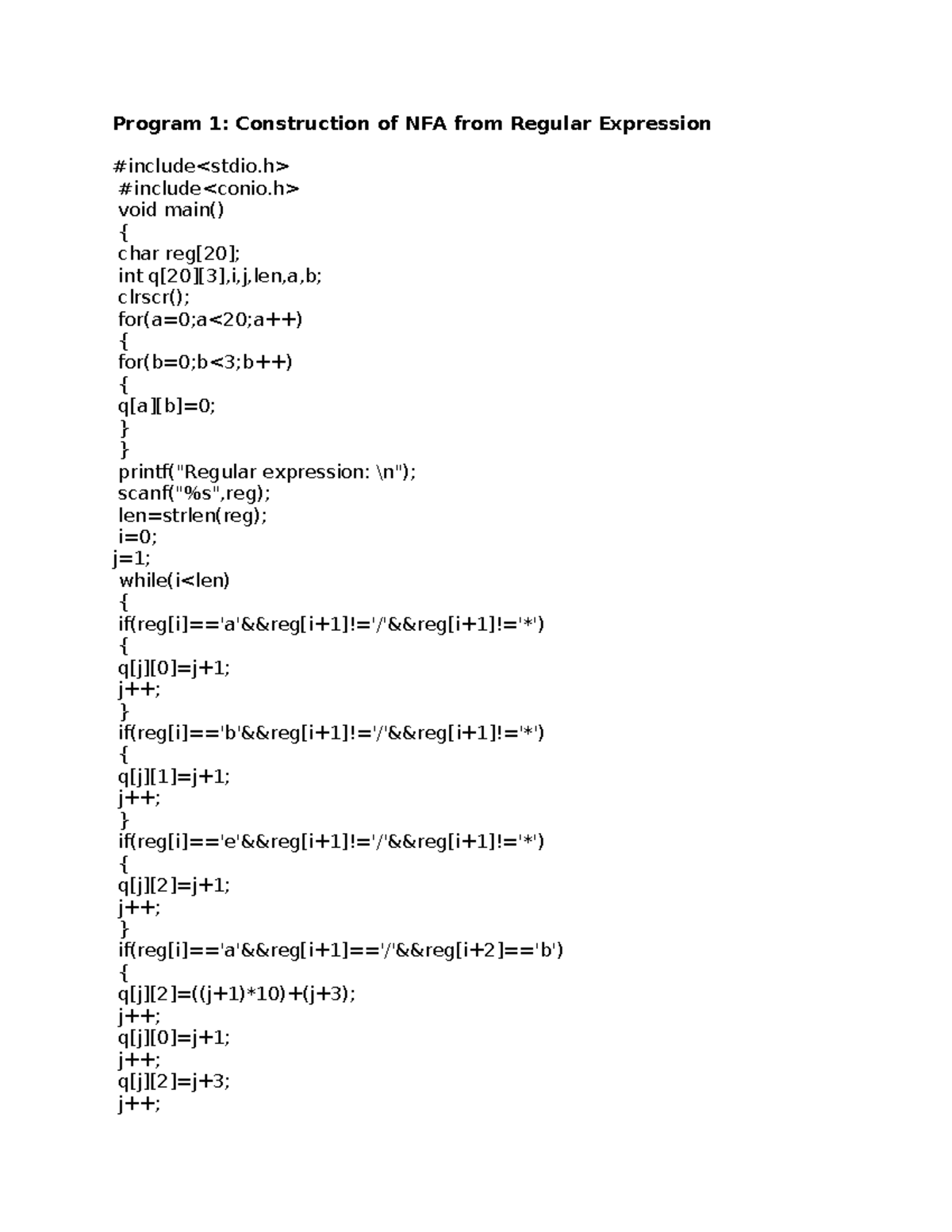 Program 1 - sss - Program 1: Construction of NFA from Regular ...