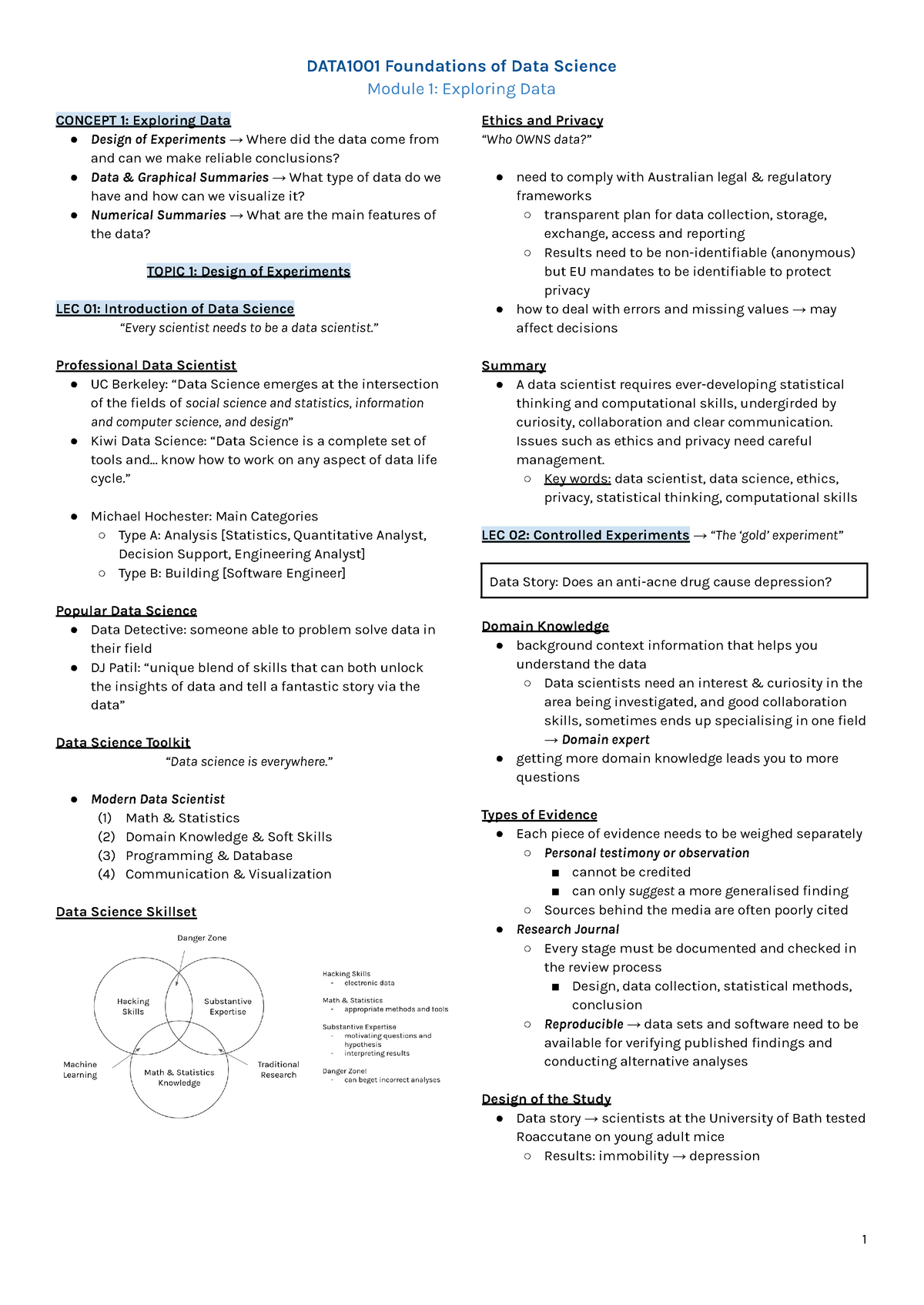 DATA1001 Module 1 Topic 1 Notes - DATA1001 Foundations Of Data Science ...