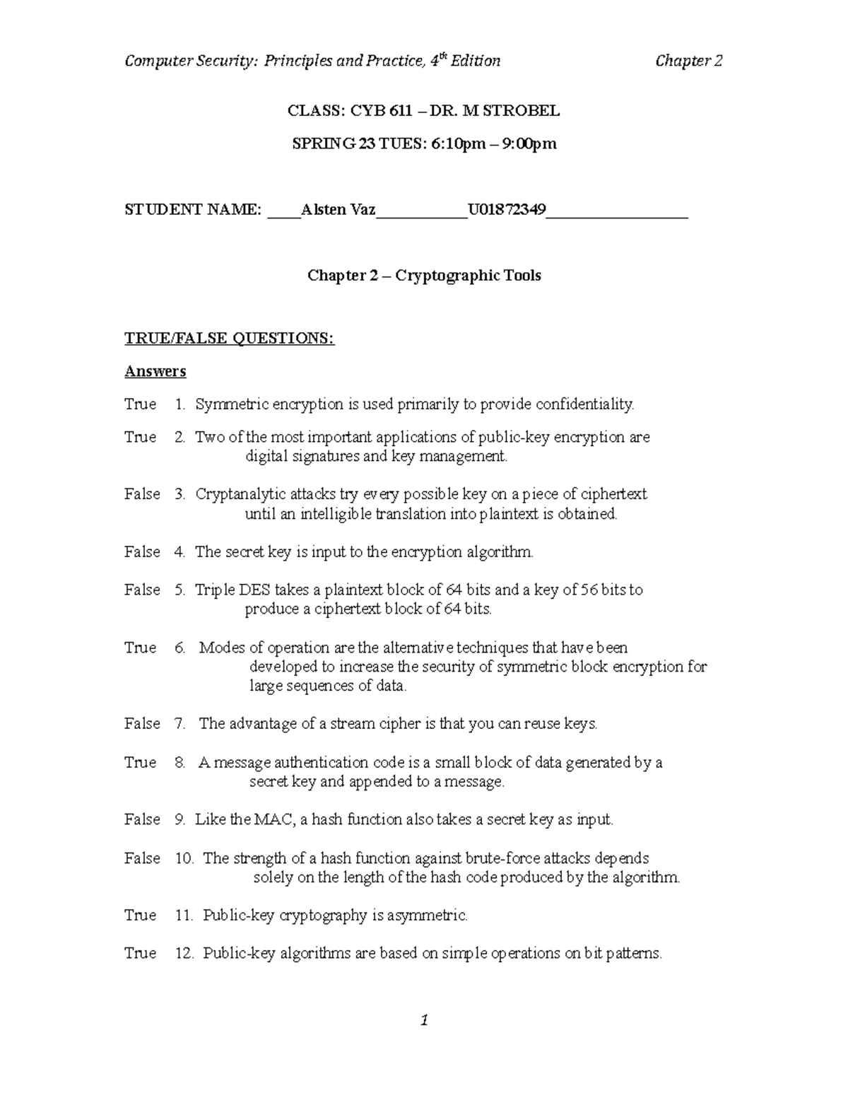 Chapter 2 Test Computer Security 4e - Dr M Strobel Srong 2023 - CLASS ...