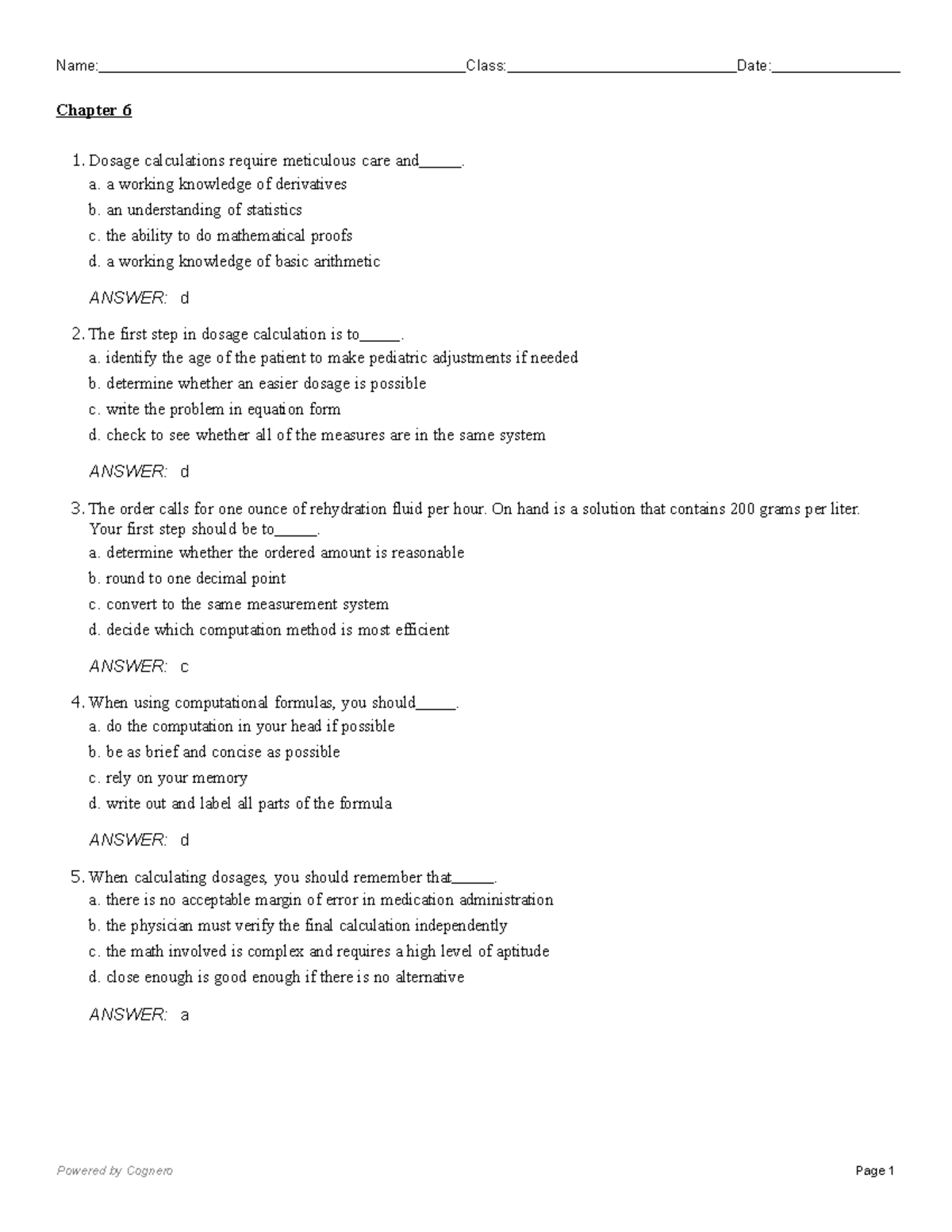 Chapter 6 - Test - Name: Class: Date: Chapter 6 Powered by Cognero Page ...