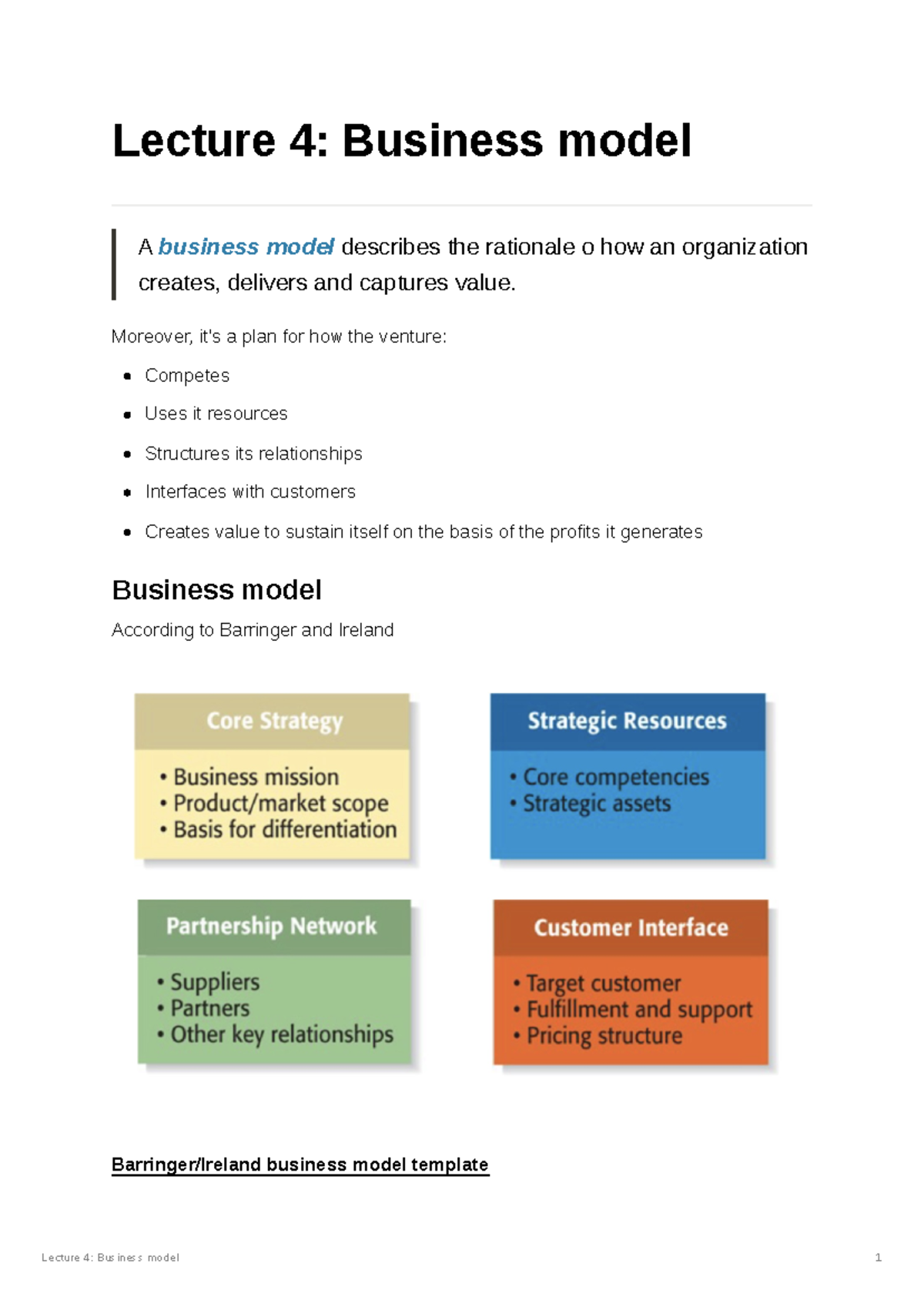 a business model approach to education reading answers