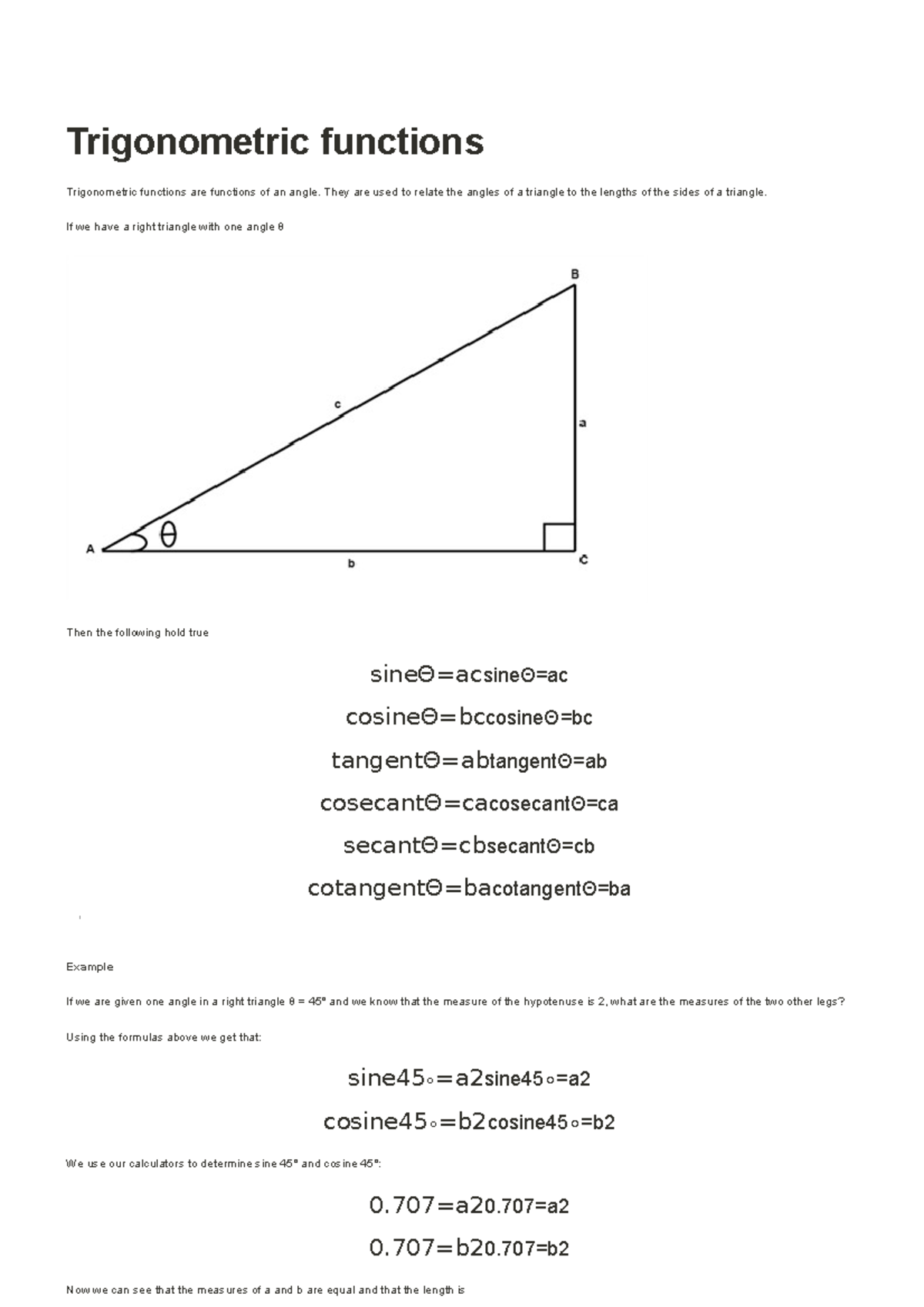 ABC - example for the exam - Trigonometric functions Trigonometric ...