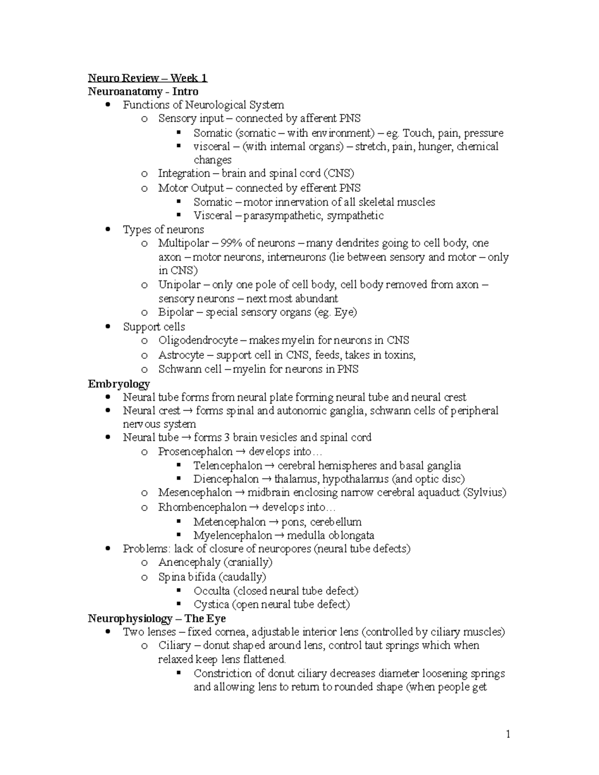 Neuro Review Week 1 - Neuro Review – Week 1 Neuroanatomy - Intro ...