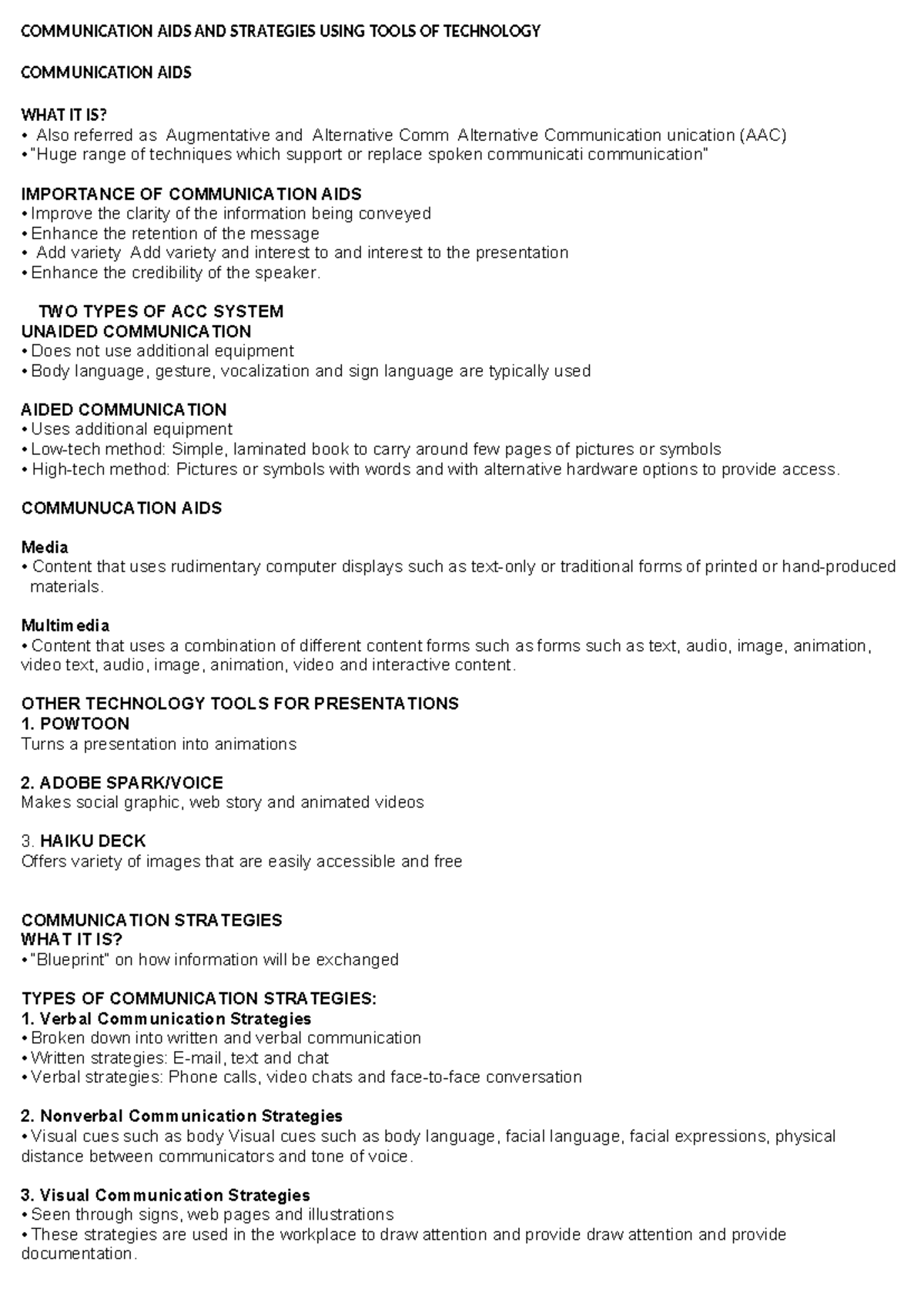 Communication AIDS AND Strategies Using Tools OF T - COMMUNICATION AIDS ...