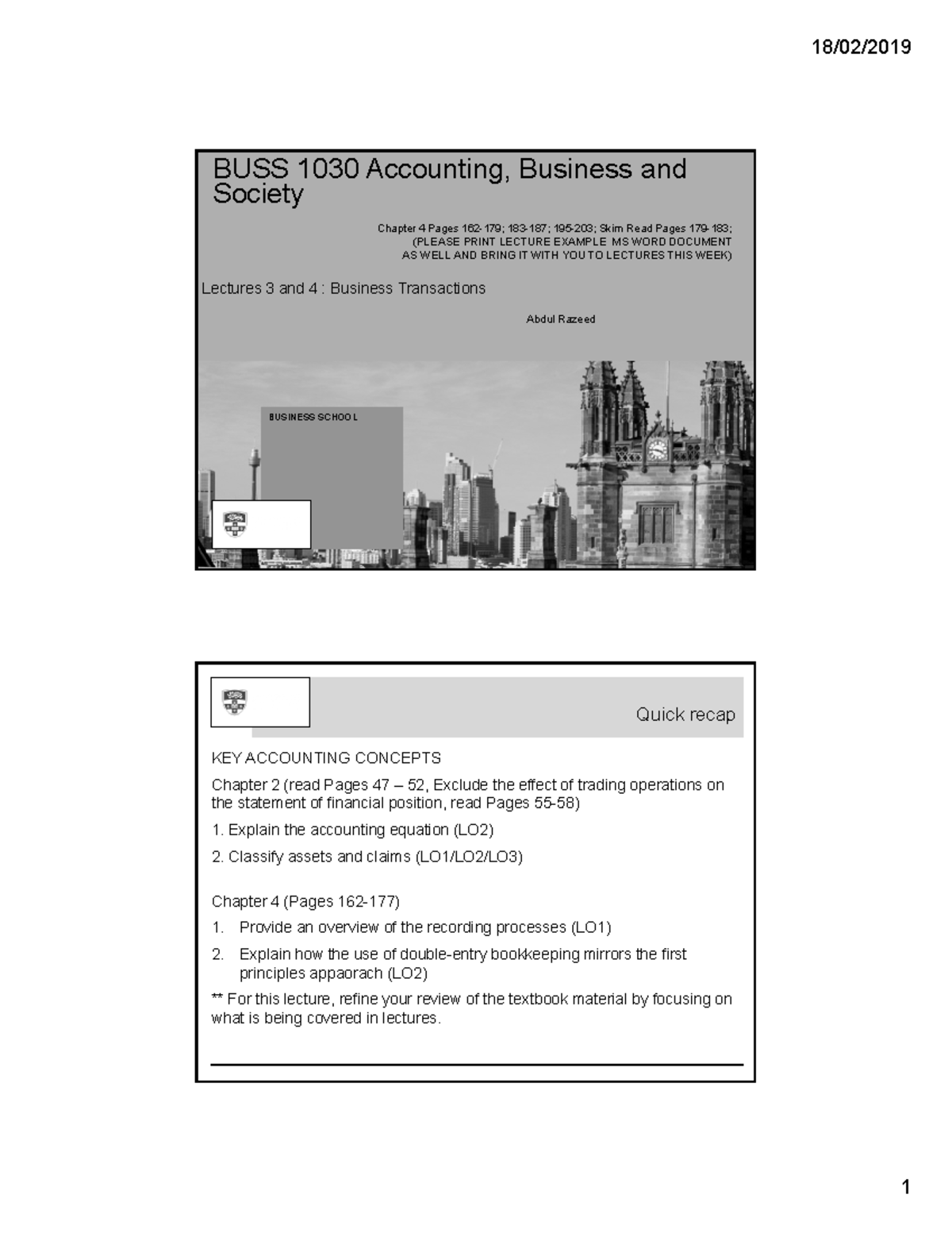 Business Lecture 3 And 4 - BUSINESS SCHOOL BUSS 1030 Accounting ...