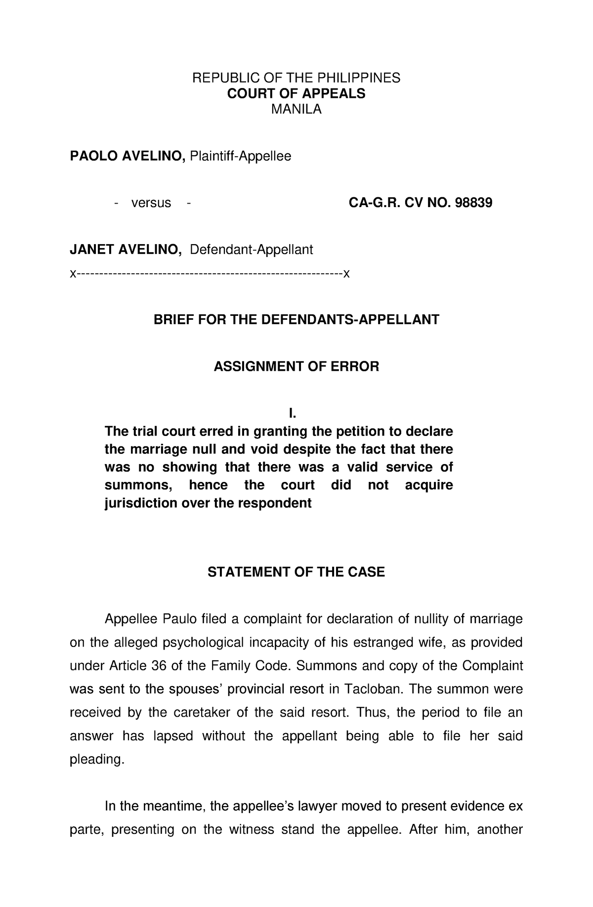 229850721 Appellant s Brief - REPUBLIC OF THE PHILIPPINES COURT OF ...