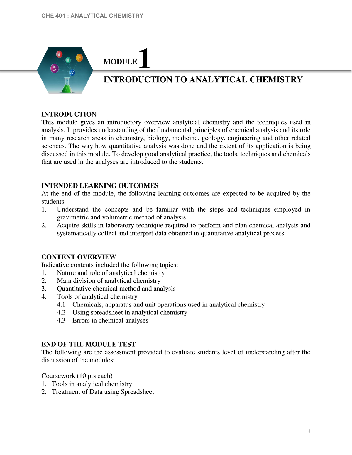 Introduction TO Analytical Chemistry - MODULE 1 INTRODUCTION TO ...