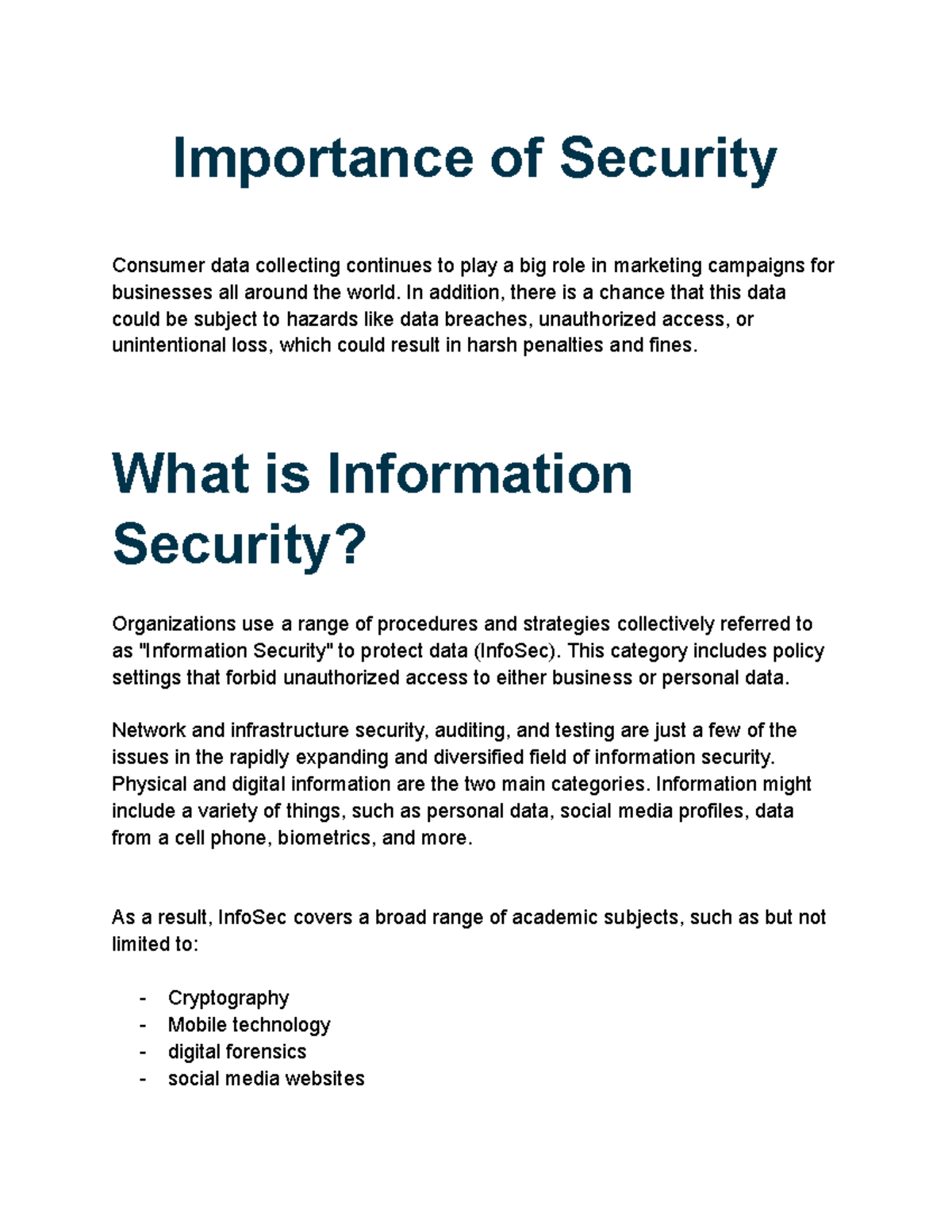 Importance of Security - Importance of Security Consumer data ...