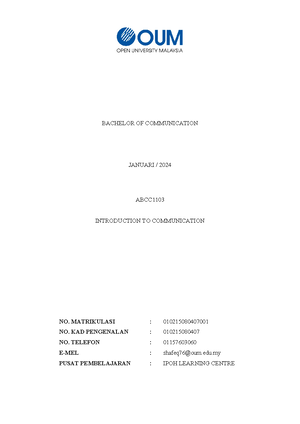 Assignment ABPR1103 - hopefully help - BACHELOR OF PSYCHOLOGY WITH ...