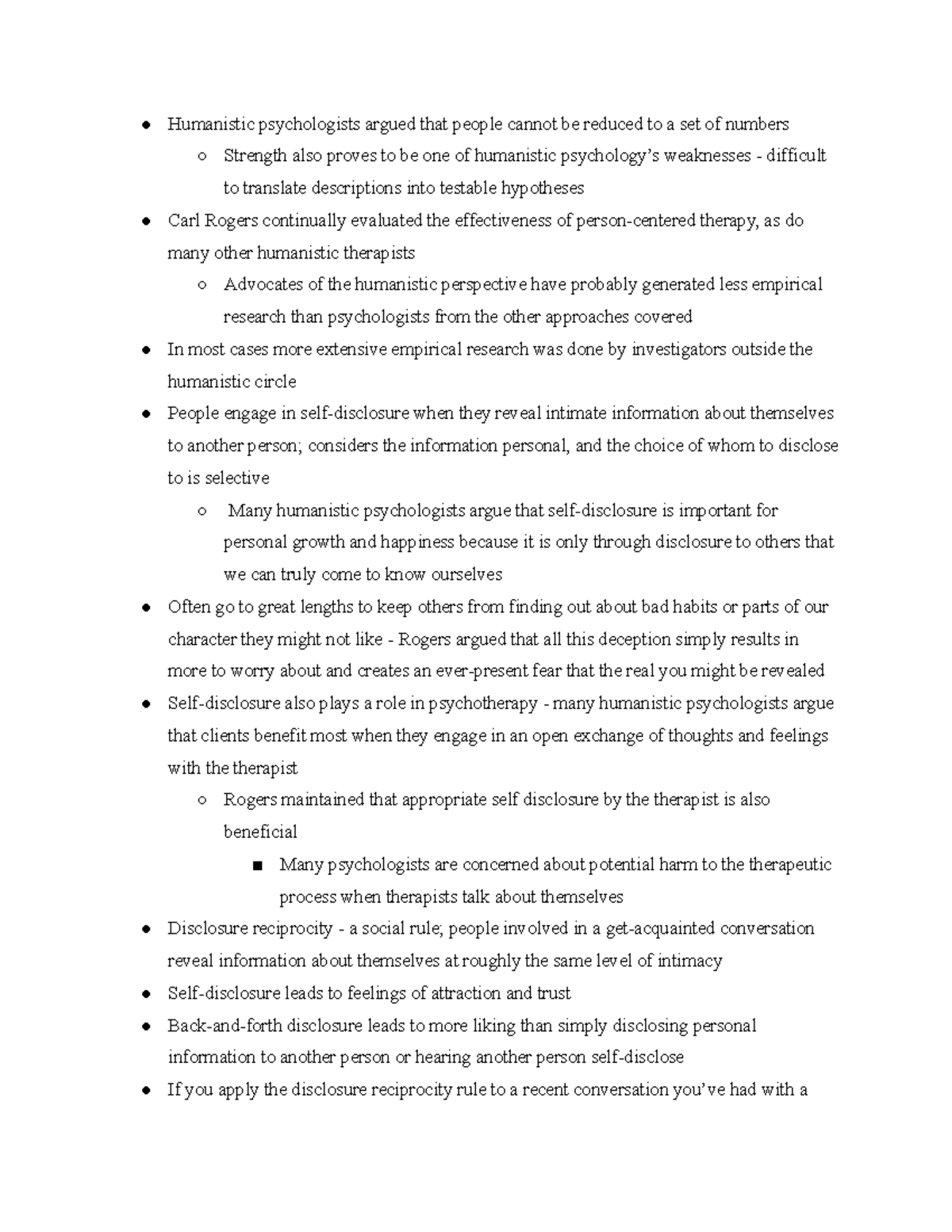 PSY 338 - Week 10 (Ch 12) Notes - Humanistic psychologists argued that ...