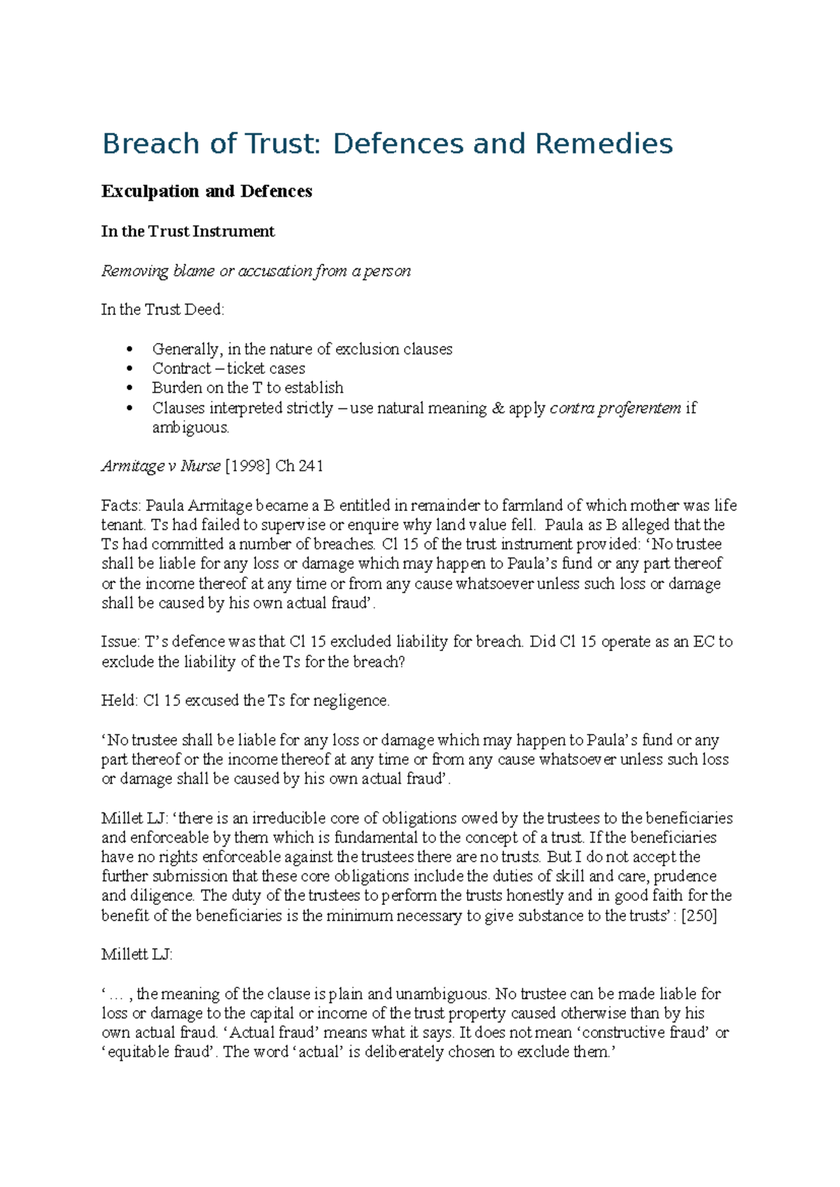 Breach of Trust: Defences and Remedies - Breach of Trust: Defences and ...