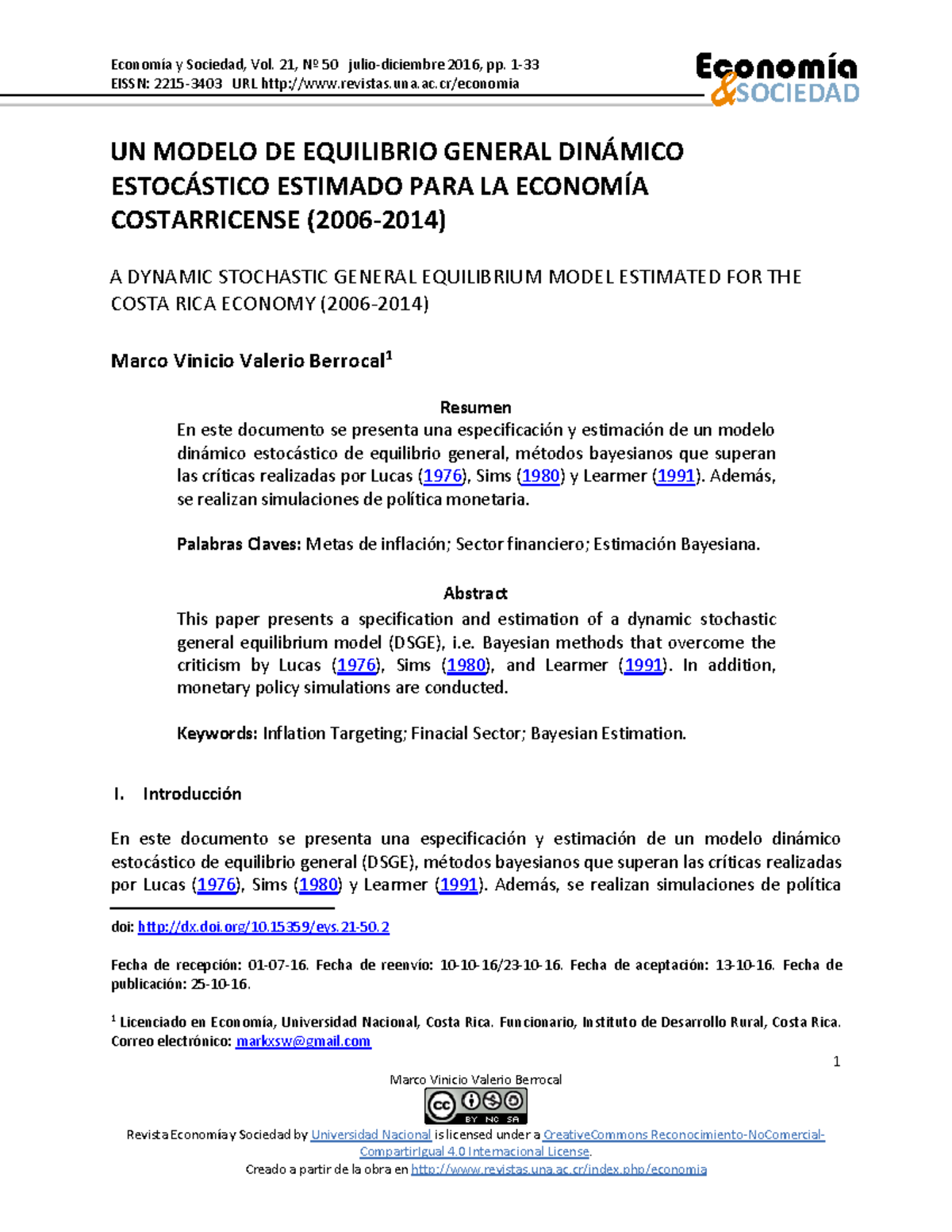 DSGE Para La Economia De Costa Rica - EISSN: 2215-3403 URL Revistas.una ...