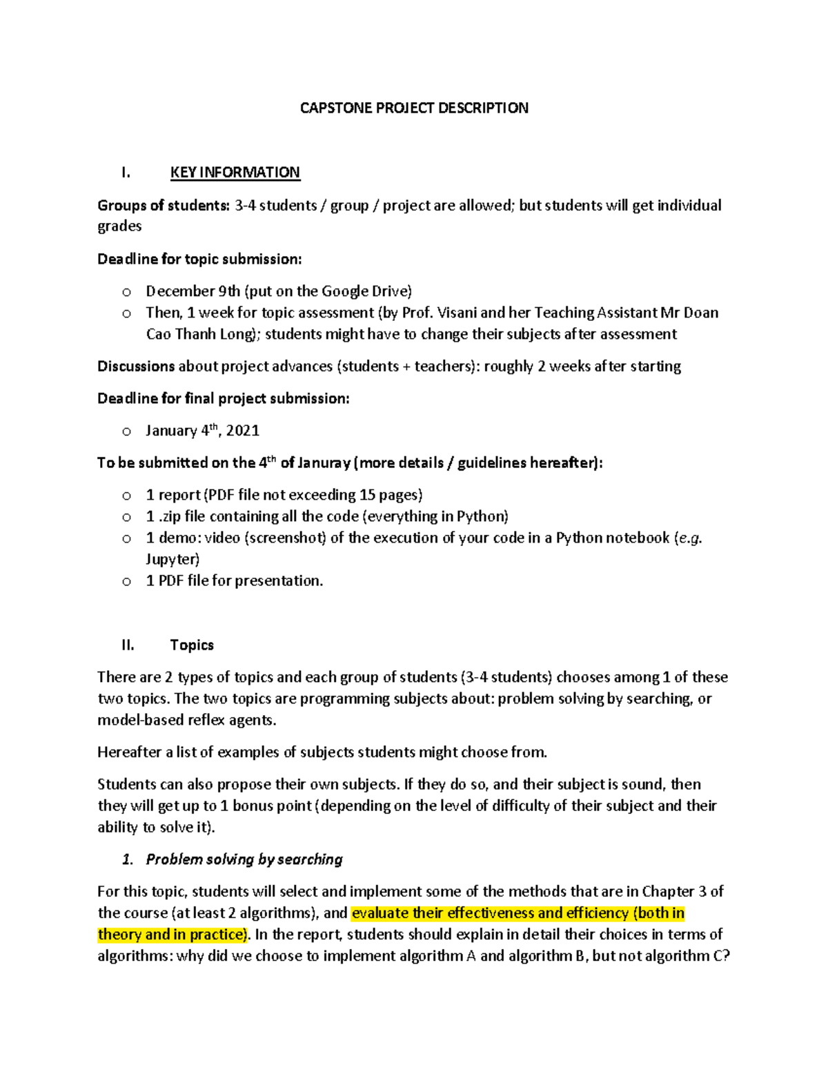 Capstoneprojectguidelines CAPSTONE PROJECT DESCRIPTION I. KEY