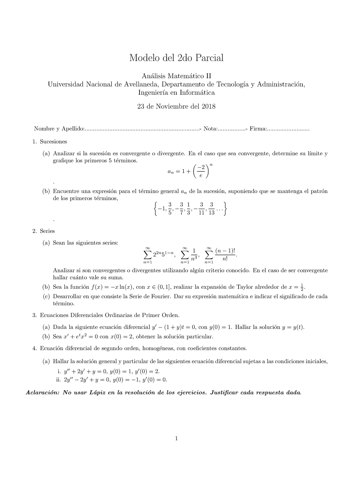 Modelo De Parcial 2do Parcial. - Modelo Del 2do Parcial An´alisis Matem ...