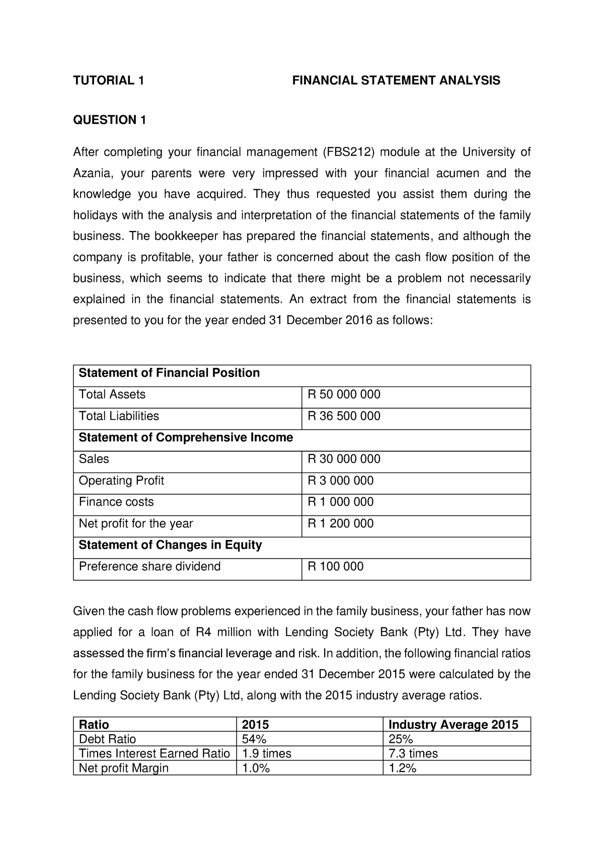 Tutorial 1 Financial Statement Analysis - TUTORIAL 1 FINANCIAL ...