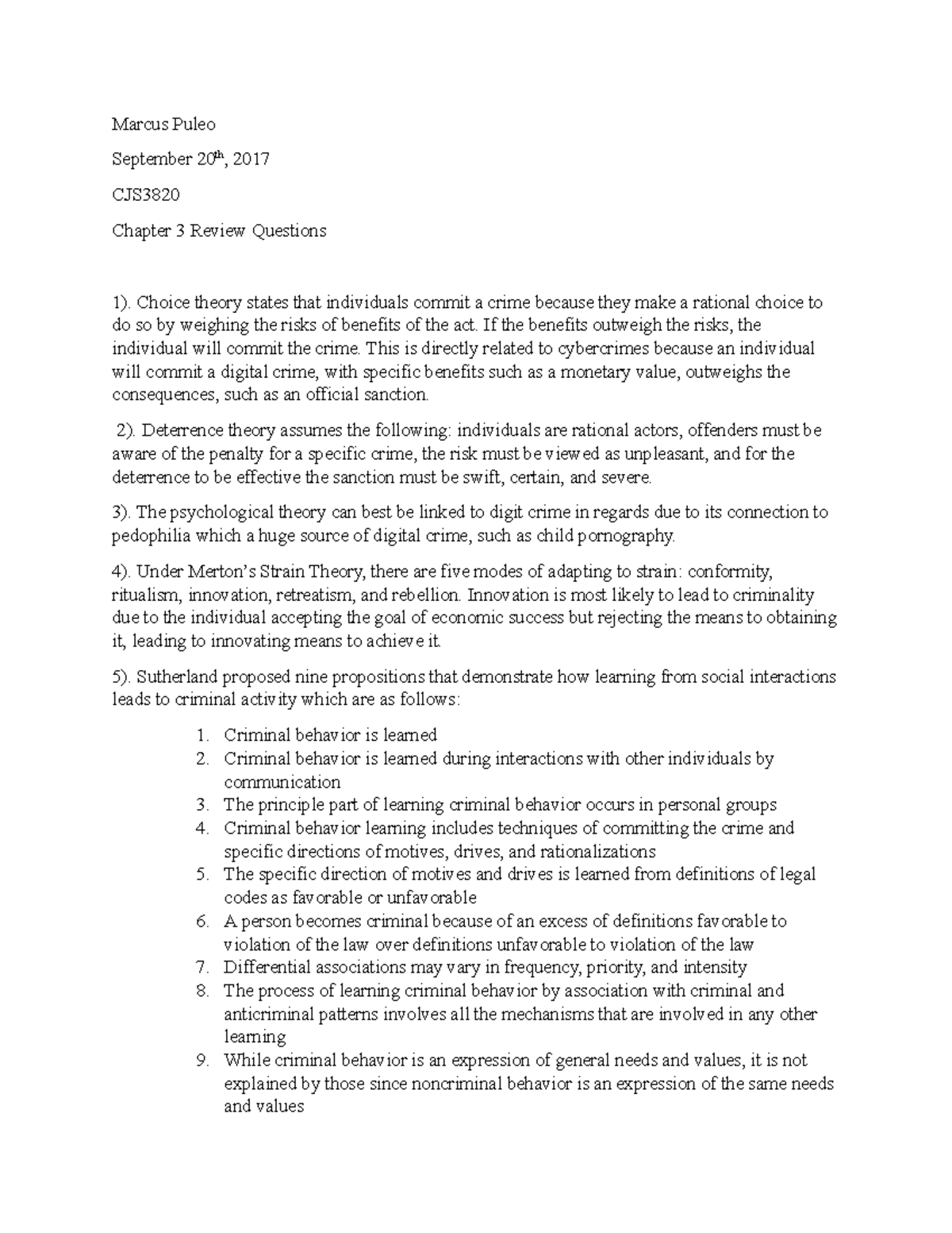Chapter 3 Review Questions - Marcus Puleo September 20th, 2017 CJS3820 ...