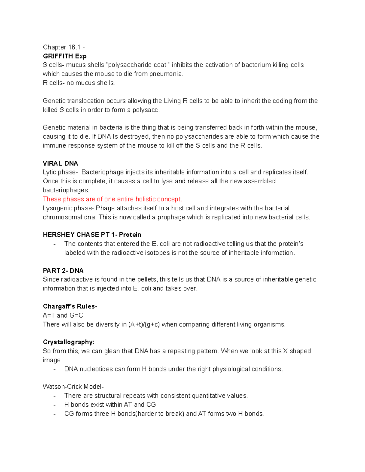 CH 16 Notes - BIO 103 00 - Chapter 16 - GRIFFITH Exp S cells- mucus ...