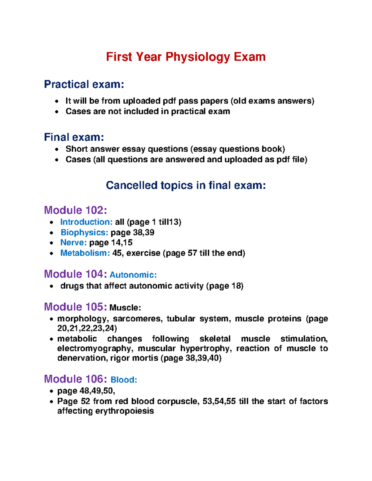 First Year Physiology Exam Guide Pdf - First Year Physiology Exam 